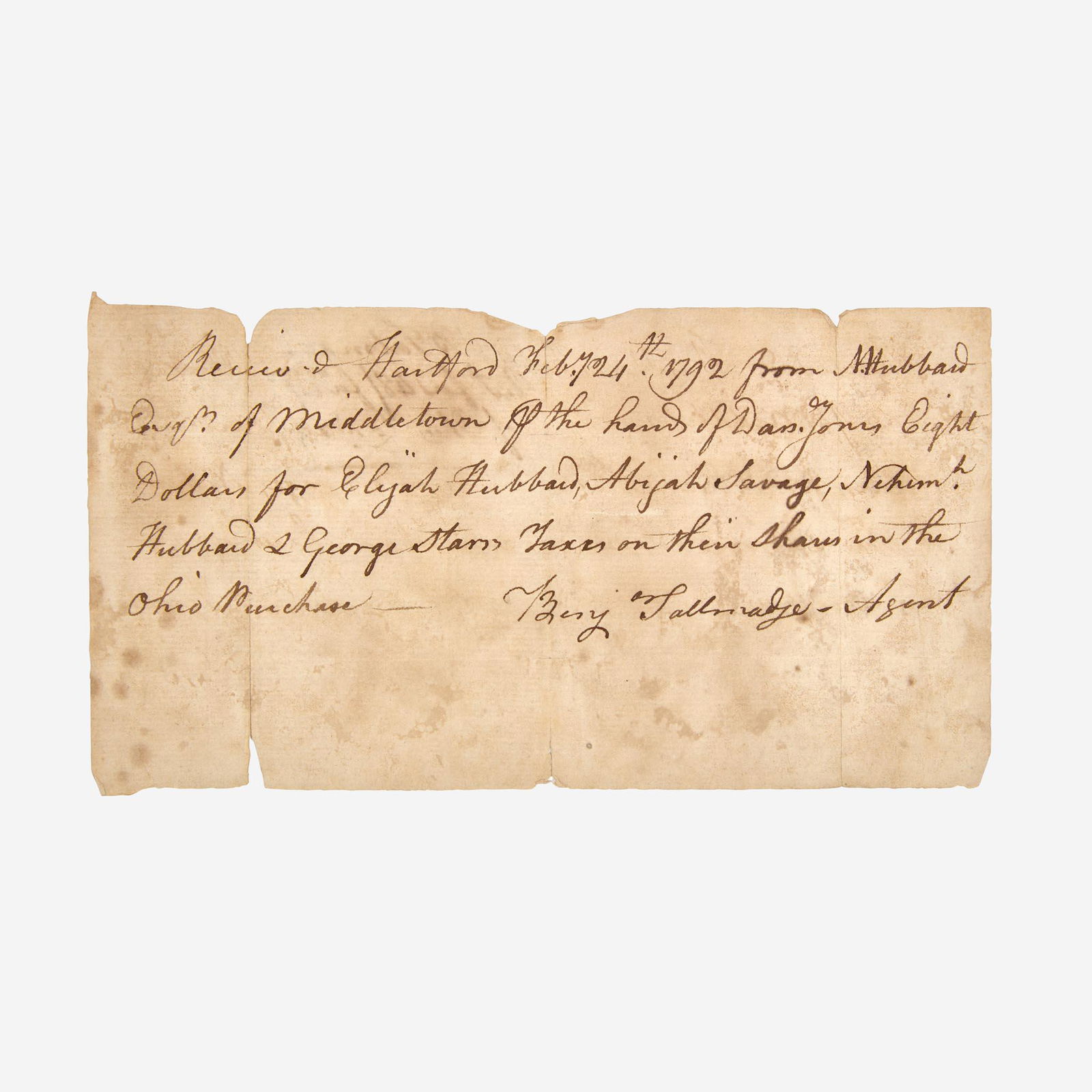 [American Revolution] Tallmadge, Benjamin Autograph Document, signed (1 of 6)