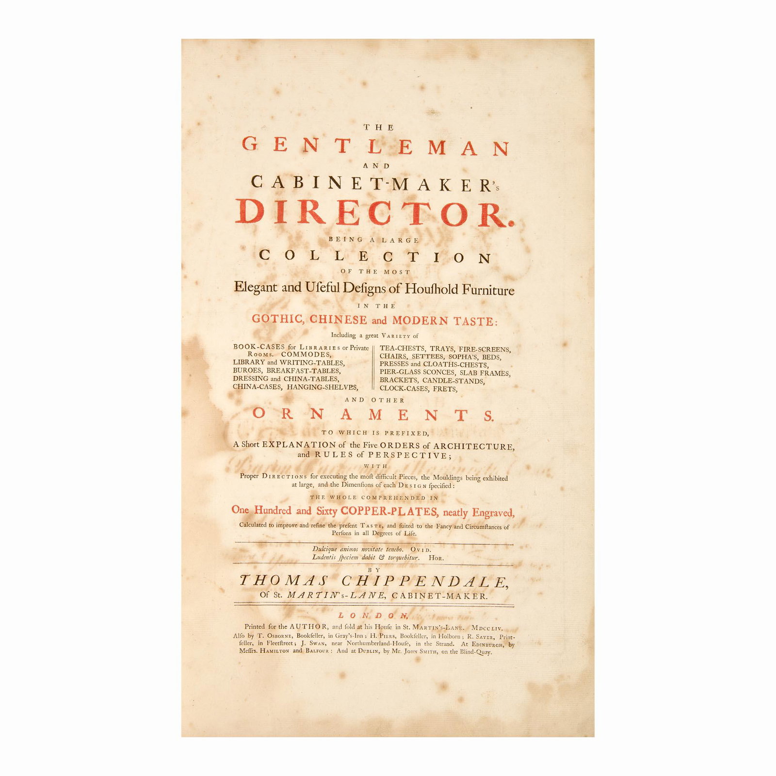[Furniture & Design] Chippendale, Thomas The Gentleman and Cabinet-Maker's Director...: [Furniture & Design] Chippendale, Thomas The Gentleman and Cabinet-Maker's Director... The Mrs. J. Insley Blair Copy of Thomas Chippendale's Classic Book of Furniture Designs London: Prin