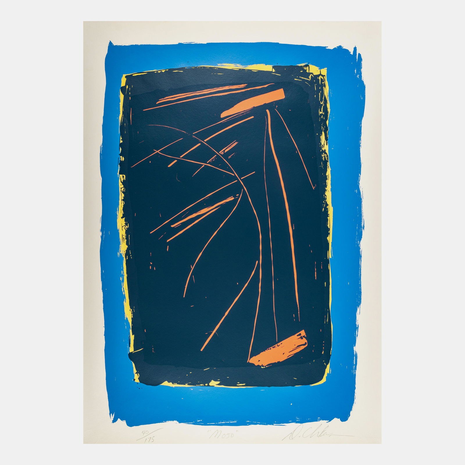 Dan Christensen (American, 1942-2007) Mojo: Dan Christensen (American, 1942-2007) Mojo screenprint signed, titled, and numbered 40/175 in pencil 38 x 26 1/2 This lot is located in Chicago. Deaccessioned from the Boca Raton Museum of Art to bene