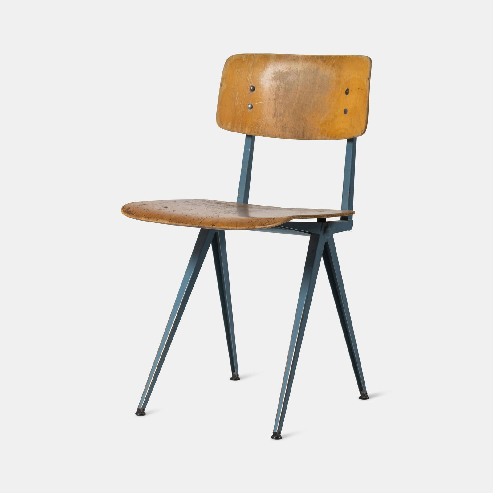 Marko Holland, Mid 20th Century Desk Chair: Marko Holland, Mid 20th Century Desk Chair laminated plywood, enameled steel with manufacturer's stamp H 31 1/4 x W 17 1/4 x D 16 inches. This lot is located in Chicago.