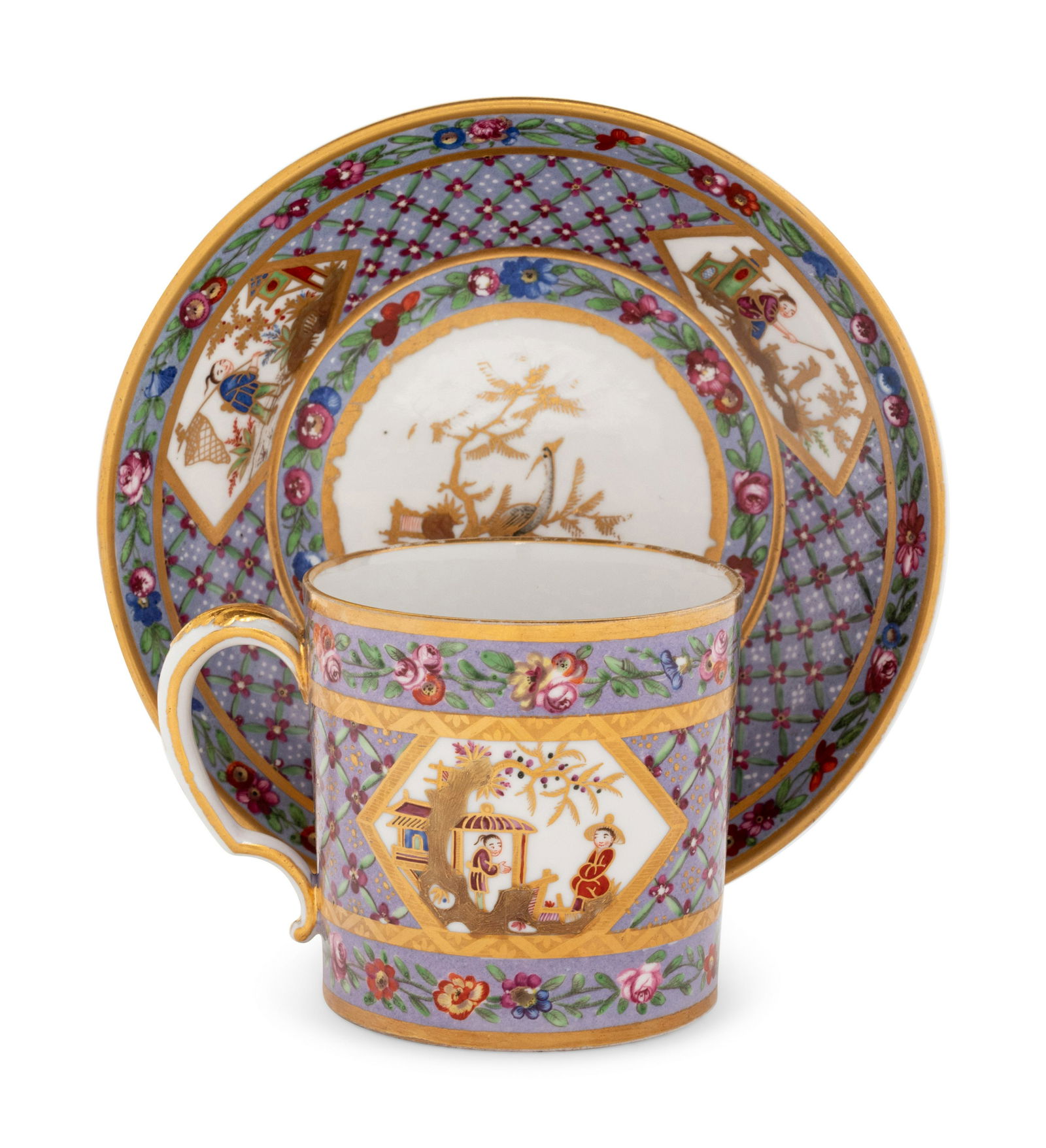 A Sevres Lavender-Ground Chinoiserie Hard-Paste Porcelain Cup
