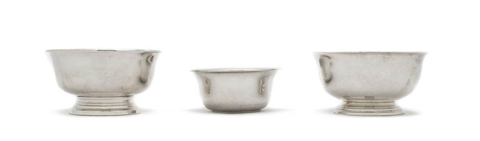 Three American Sterling Silver Revere Style Bowls,: Three American Sterling Silver Revere Style Bowls, each of tapering circular form; approximate total weight 11.10 ozt. Diameter 5 inches. Property from the Collection of Robert and David Smith, Michig