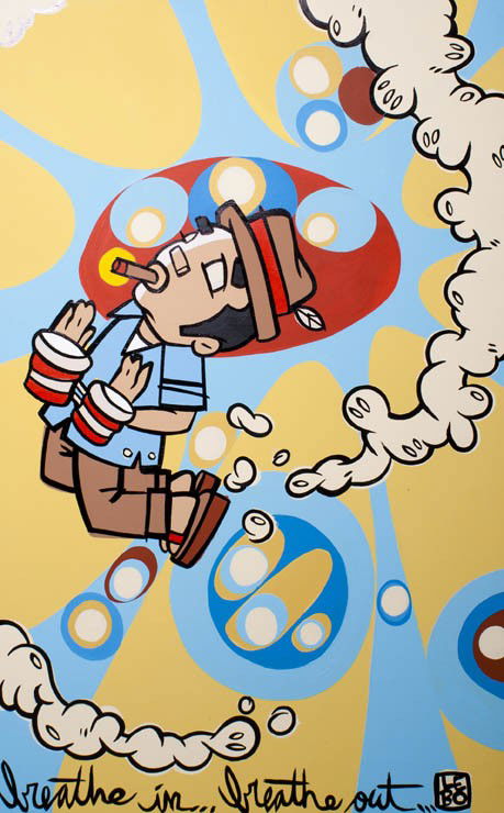 David Lebo" Le Batard, (Cuban/American, b. 1972),: David "Lebo" Le Batard (Cuban/American, b. 1972) Breathe In...Breathe Out... acrylic on board signed Lebo (lower right) 48 x 30 inches.