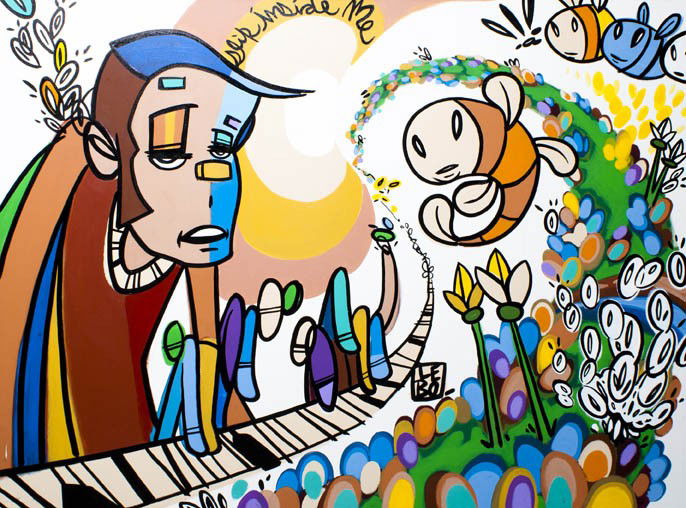 David Lebo" Le Batard, (Cuban/American, b. 1972),: David "Lebo" Le Batard (Cuban/American, b. 1972) Slip Inside Me oil in canvas signed LEBO (lower center) 36 3/4 x 48 inches.