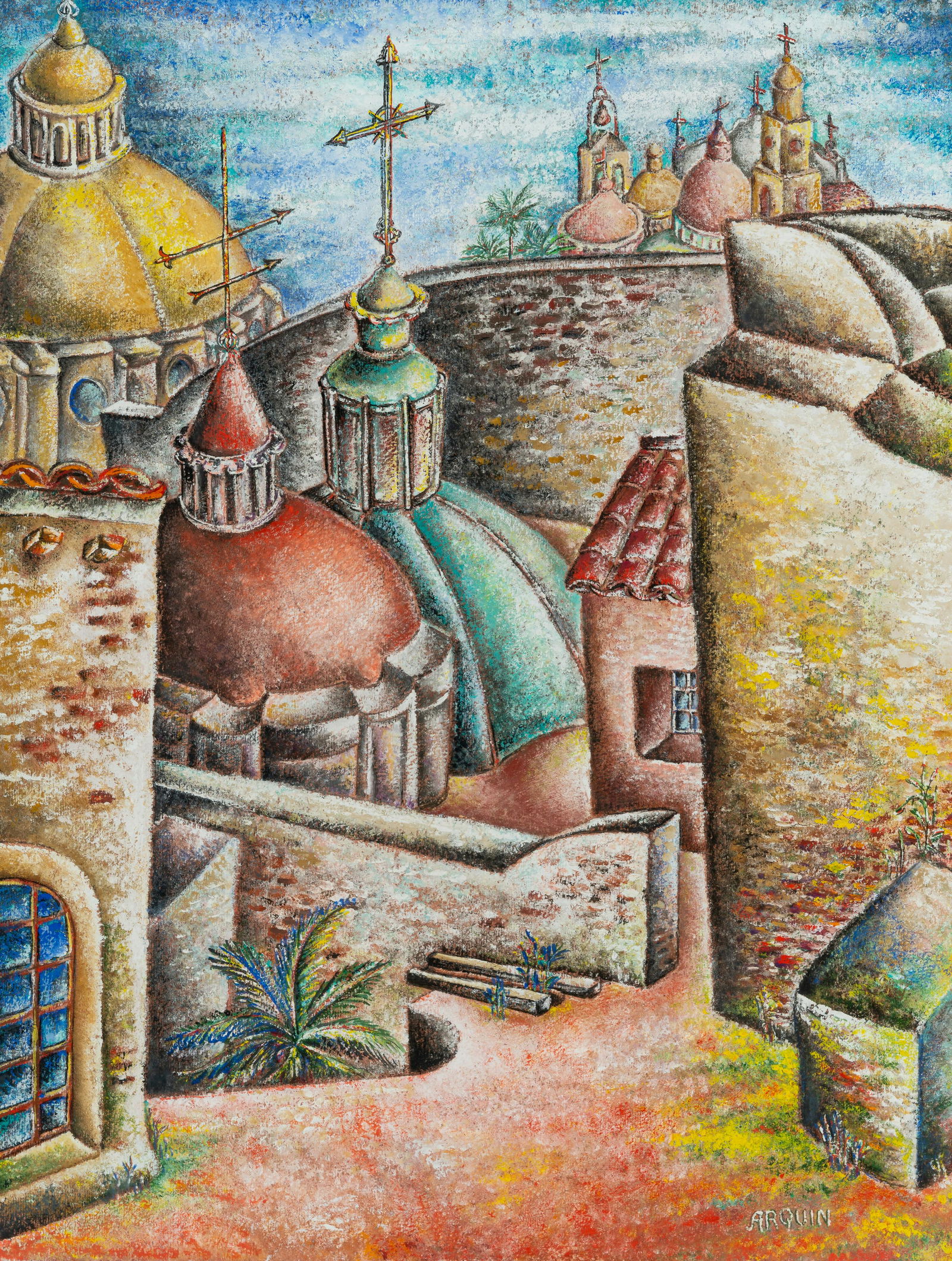 Florence Arquin (American, 1900-1974) Untitled (City View with Churches) (1 of 7)