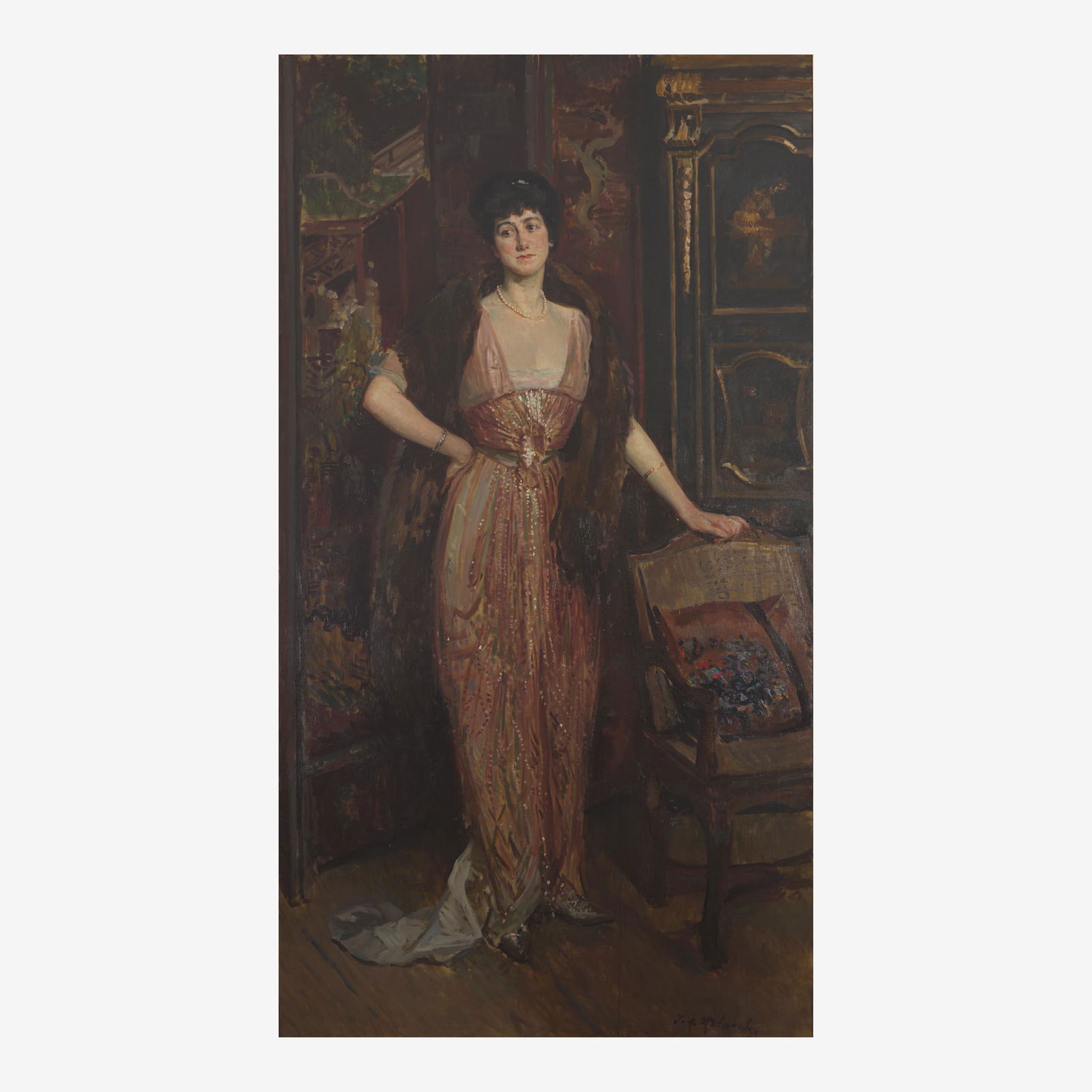 Jacques-Émile Blanche (French, 1861–1942) Portrait of a Lady With a Fur in a Chinese (1 of 2)