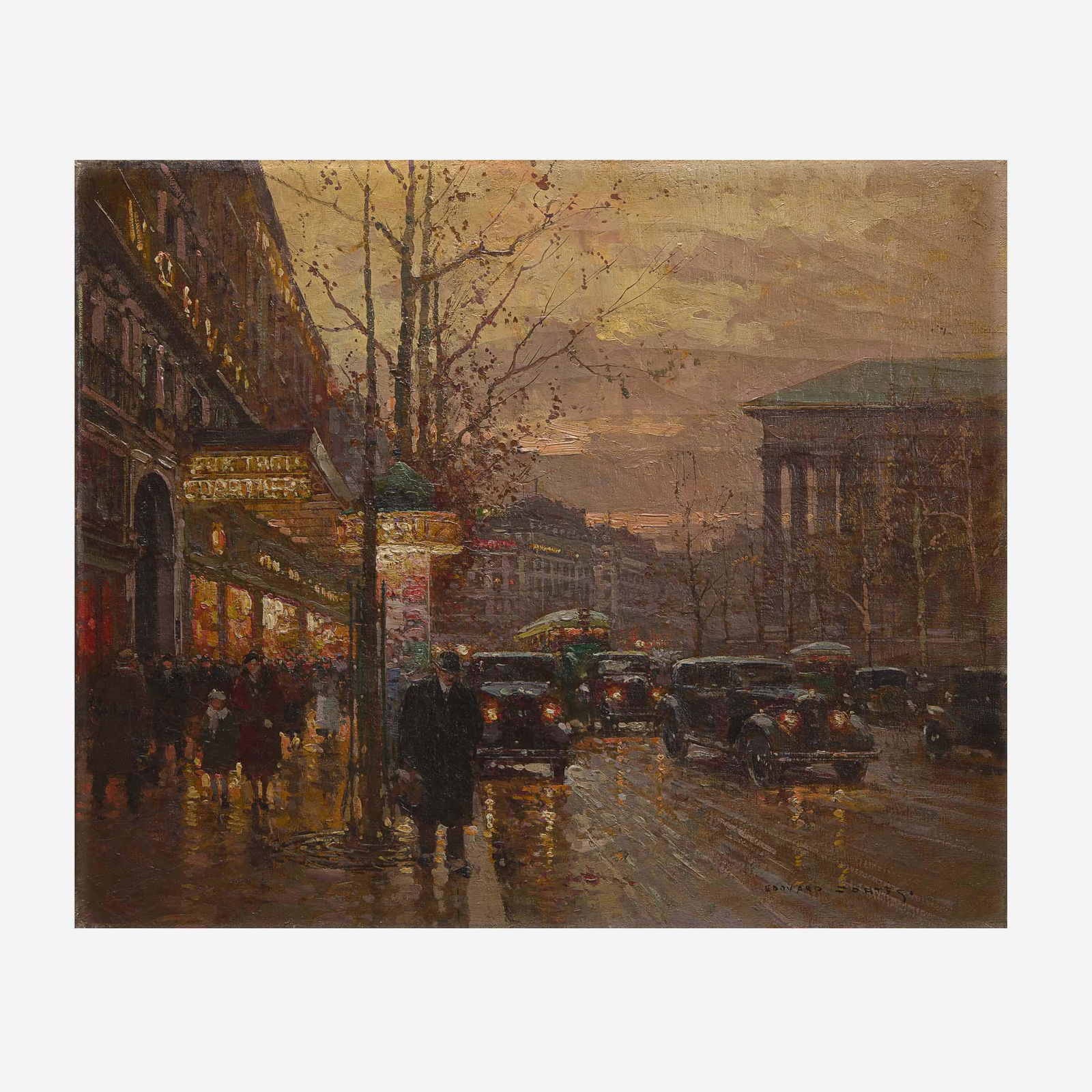 Edouard Léon Cortès (French, 1882–1969) Boulevard de la Madeleine, Aux Trois: Edouard Léon Cortès (French, 1882–1969) Boulevard de la Madeleine, Aux Trois Quartiers Signed 'EDOUARD CORTÈS.' bottom right, oil on canvas21 1/4 x 28 3/4 in. (54 x 73cm)Executed