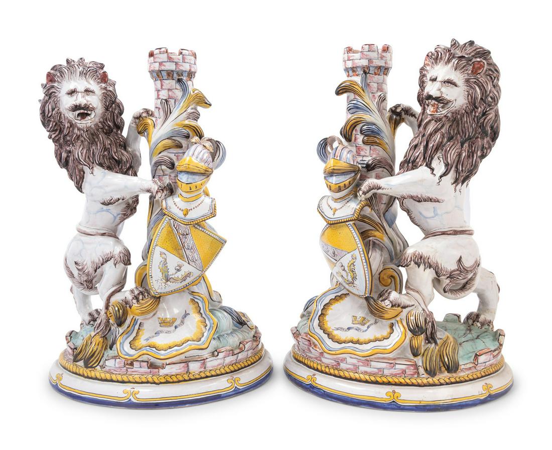 A Pair of French Faience Lion Ornaments (1 of 4)