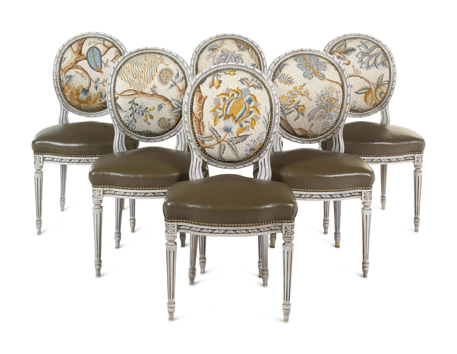 A Set of Six Louis XVI Style Painted Dining Chairs (1 of 6)