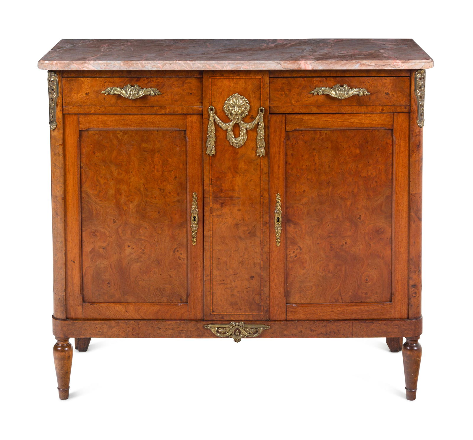 A Louis XVI Style Gilt Bronze-Mounted Burlwood Marble-Top Serving Cabinet (1 of 5)