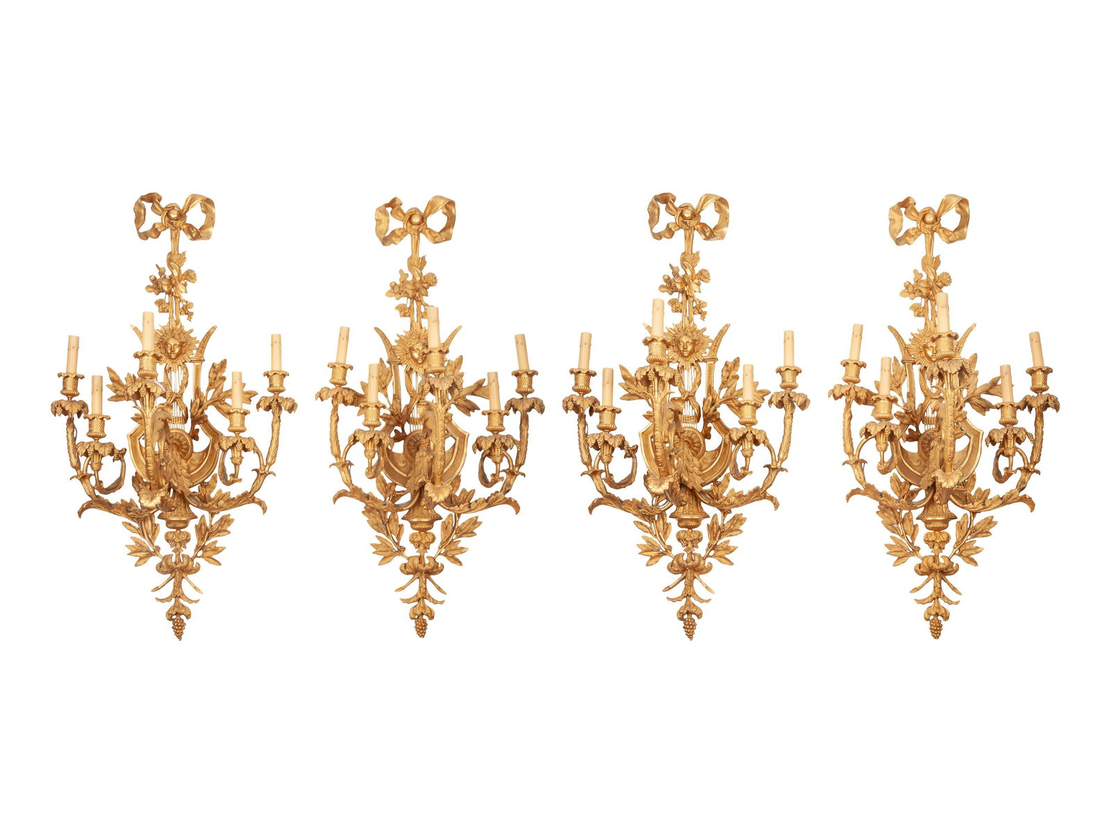 A Set of Four Louis XVI Style Gilt Bronze Five-Light Scones   (1 of 6)