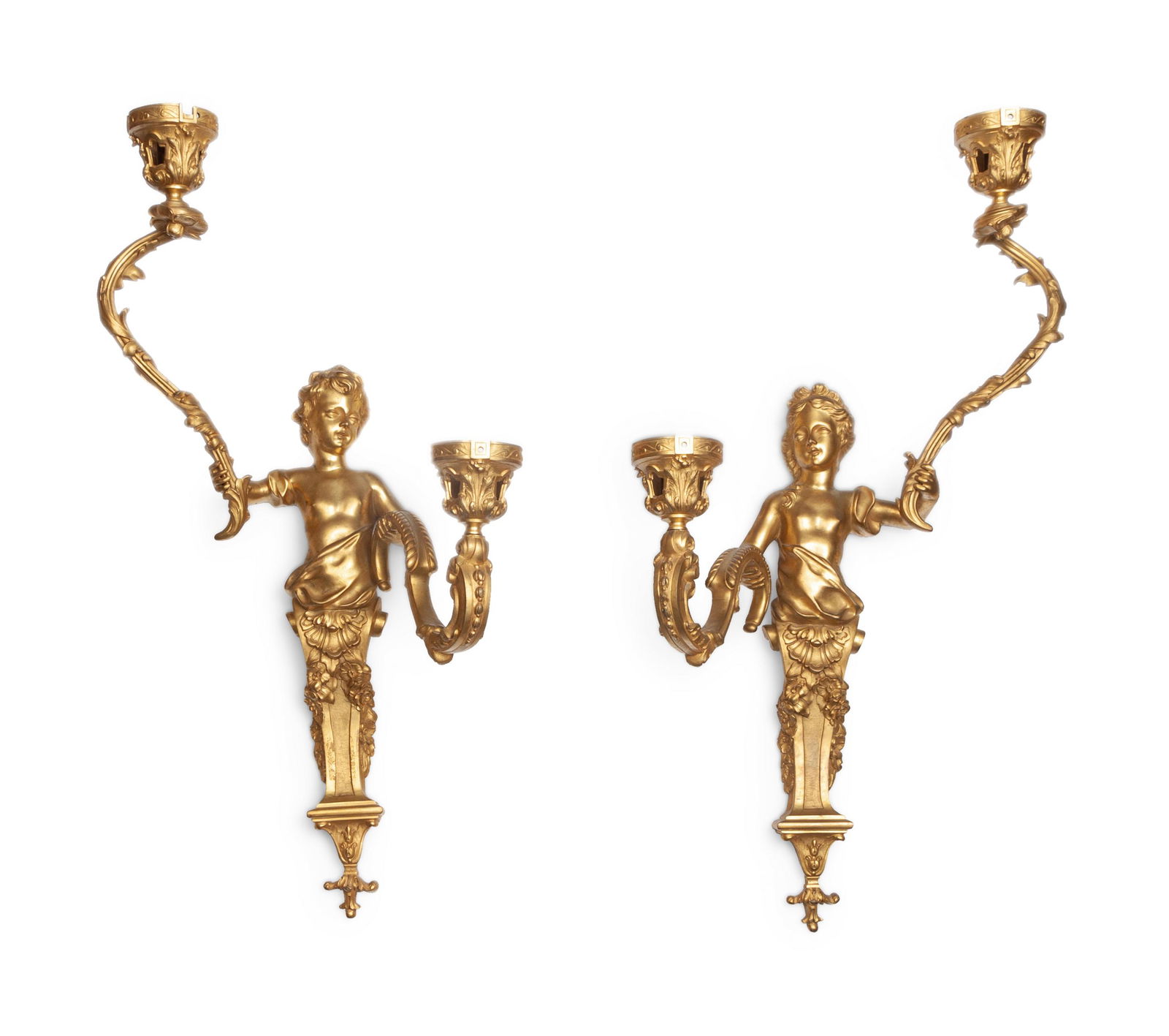 A Pair of Louis XVI Style Gilt Bronze Figural Two-Light Sconces (1 of 3)