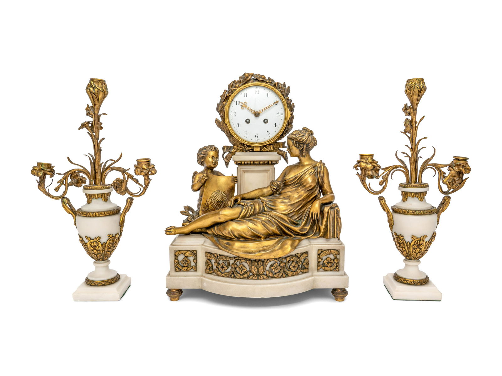 A French Gilt Bronze and Marble Clock Garniture (1 of 7)