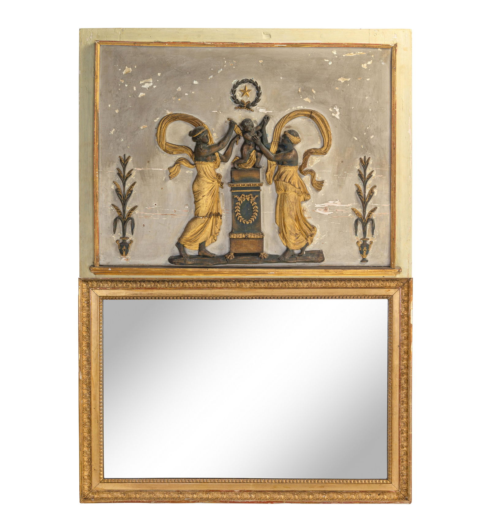 A Neoclassical Painted and Parcel-Gilt Trumeau Mirror (1 of 3)