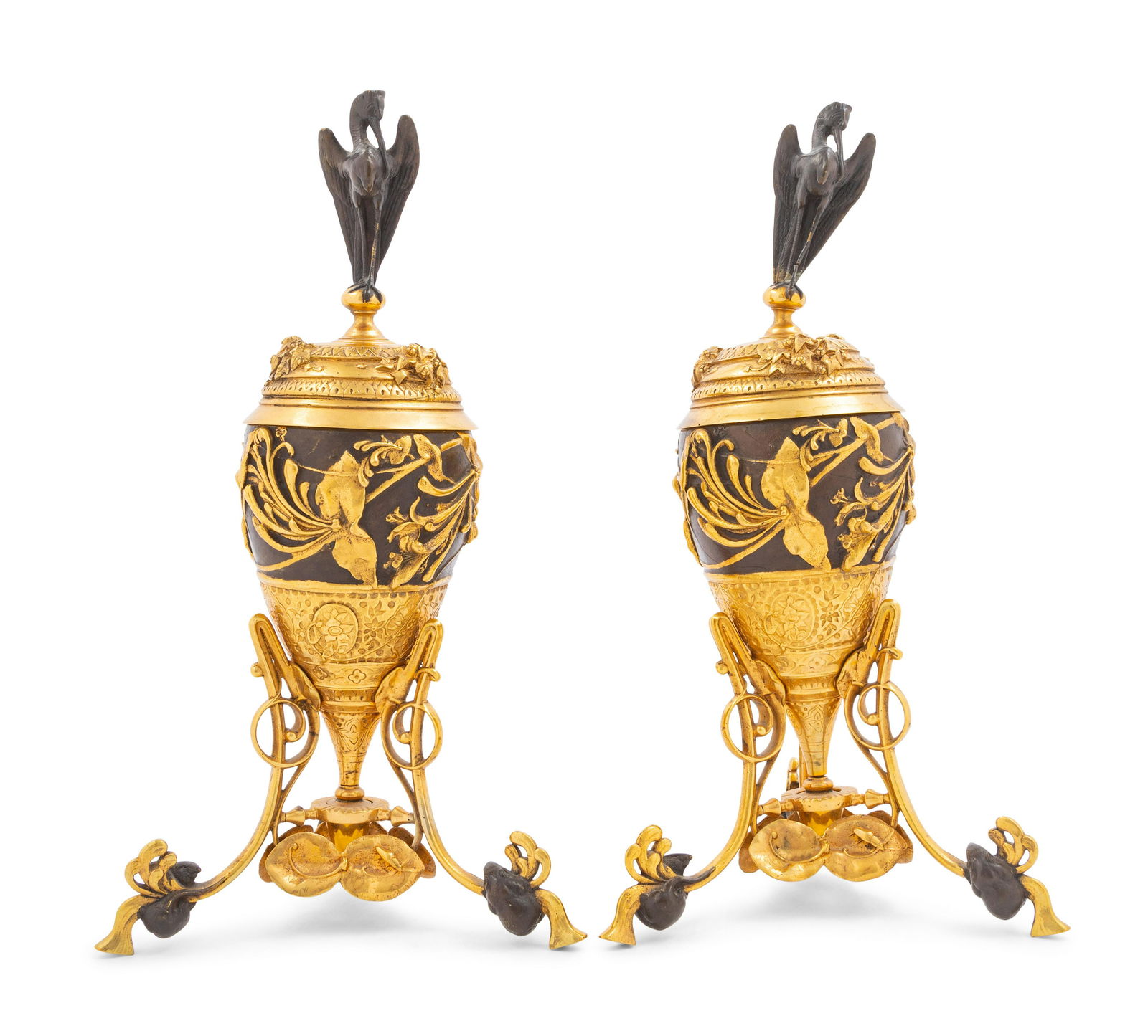A Pair of French Neoclassical Gilt and Patinated Bronze Urn Ornaments (1 of 3)