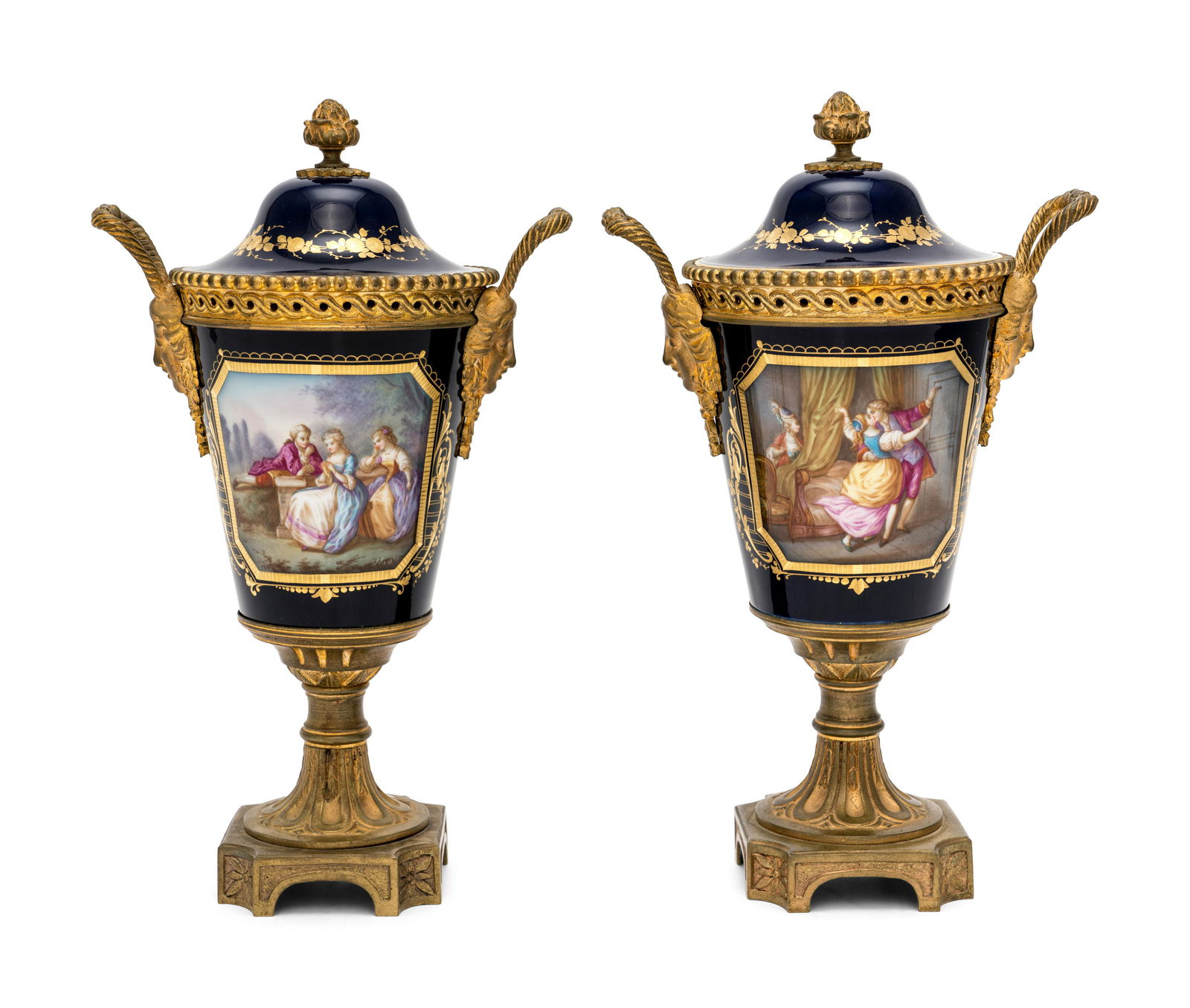 A Pair of Sevres Style Gilt Bronze-Mounted Porcelain Urns (1 of 7)
