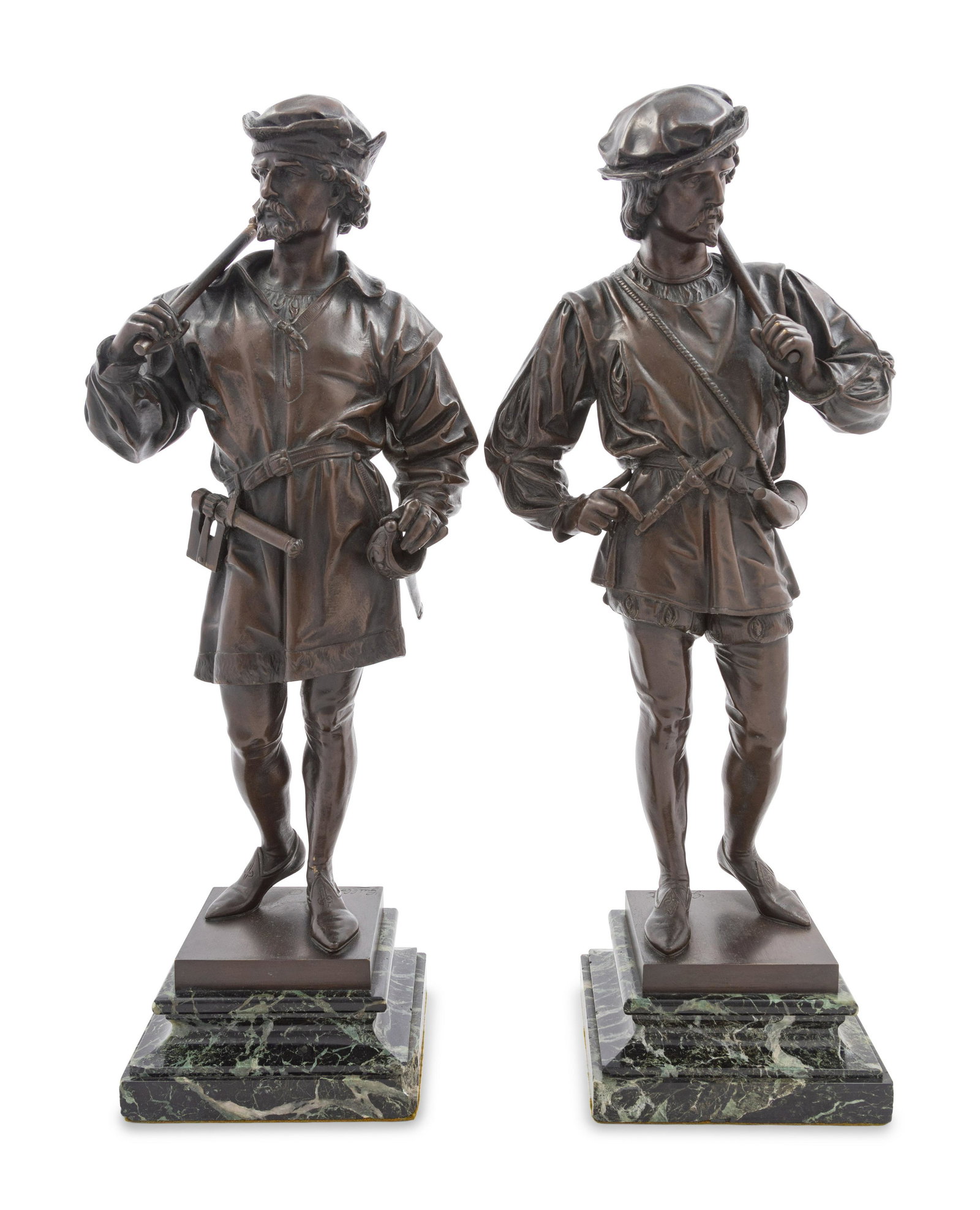 Anatole Jean Guillot (French, 1865-1911): Anatole Jean Guillot (French, 1865-1911) Soldiers in Renaissance Style Dress bronze each signed Guillot Height of bronze 16 inches. This lot is located in Chicago. Property from the Estate of Dolores 