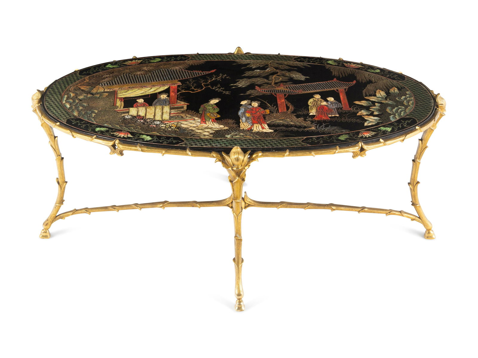 A Maison Bagues  Faux Bamboo Gilt Bronze and Chinese Lacquer Low Table (1 of 4)