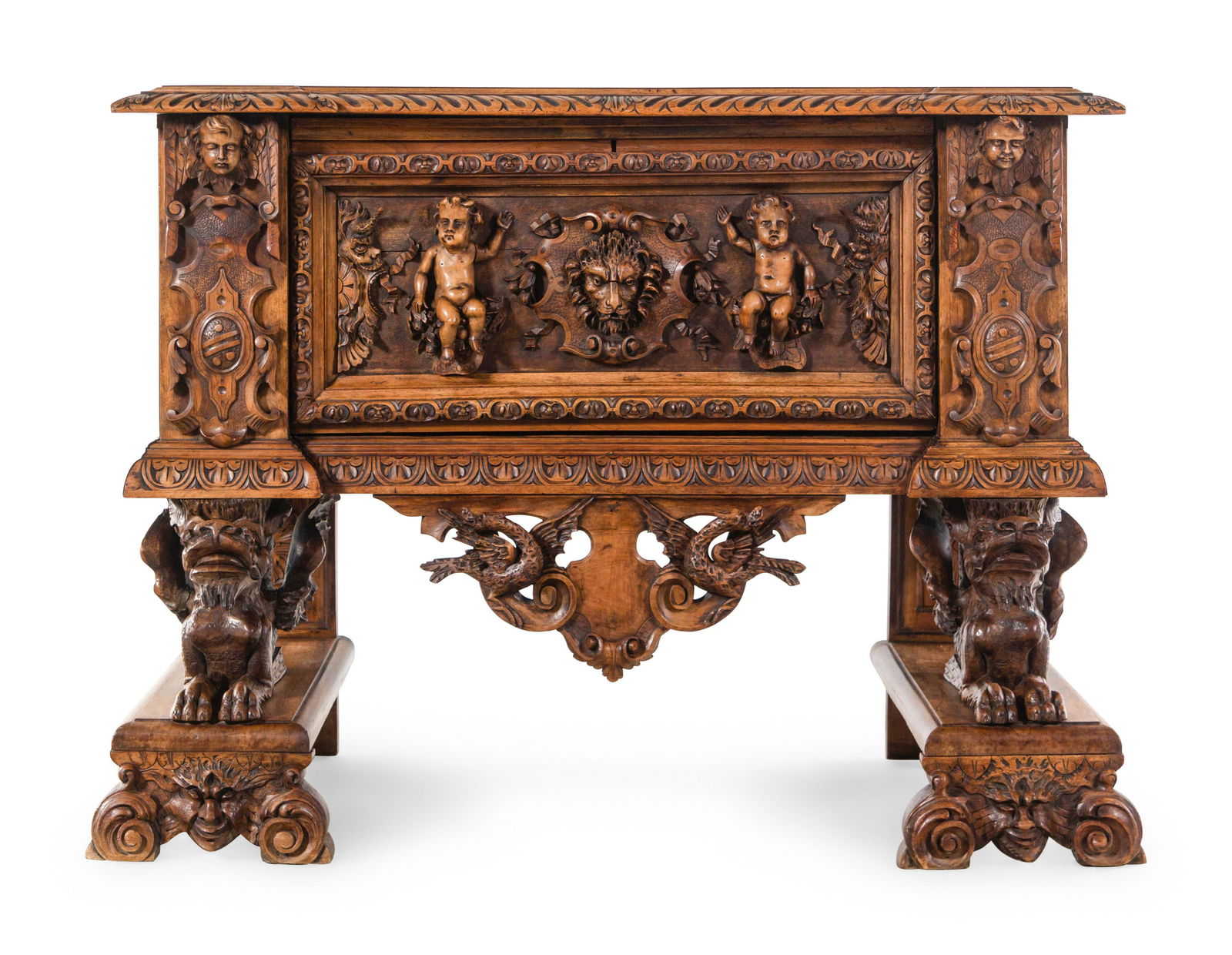 An Italian Renaissance Revival Carved Walnut Cassone on Stand (1 of 9)
