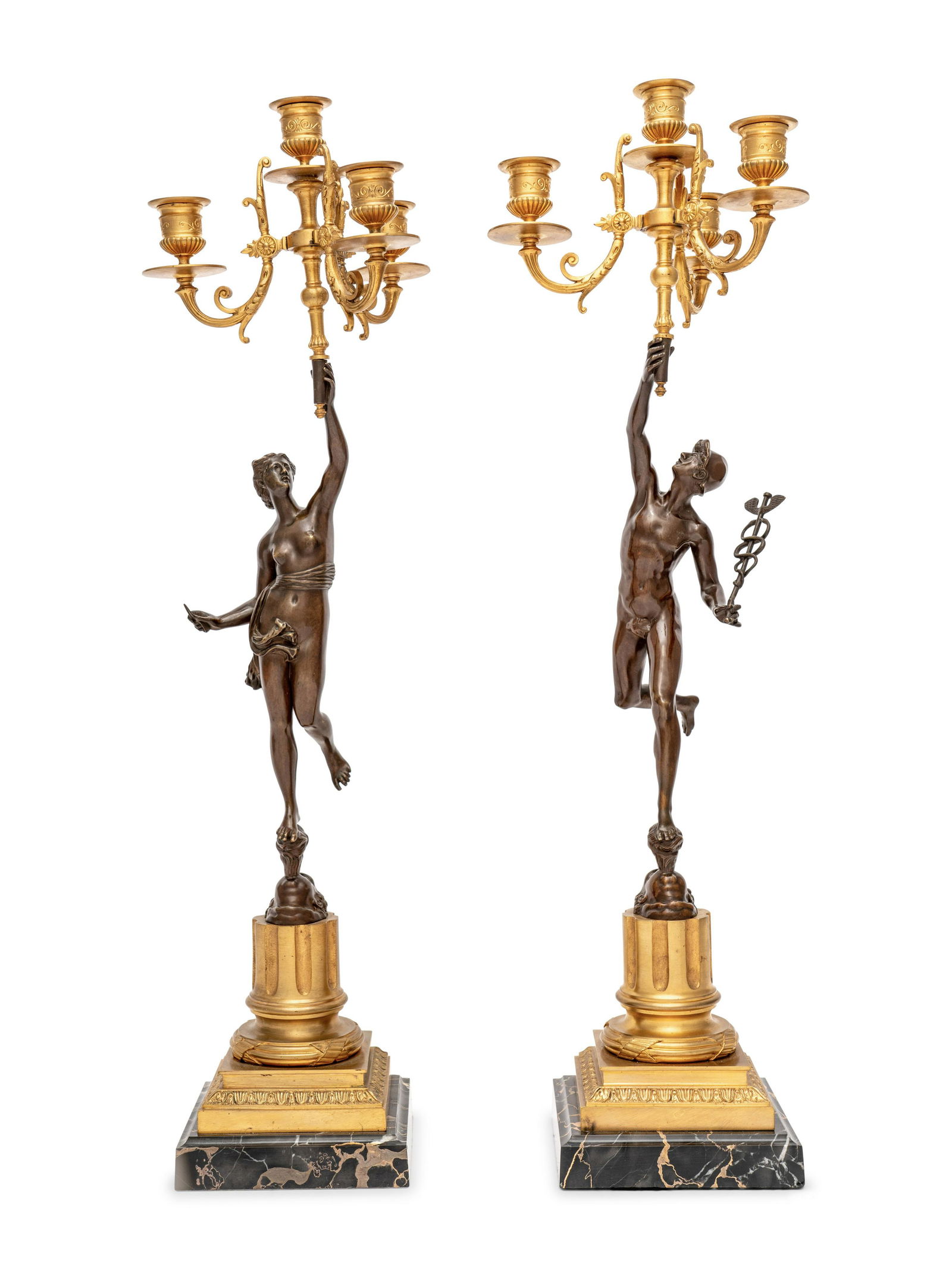 A Pair of Gilt and Patinated Bronze Figural Four-Light Candelabra   (1 of 6)