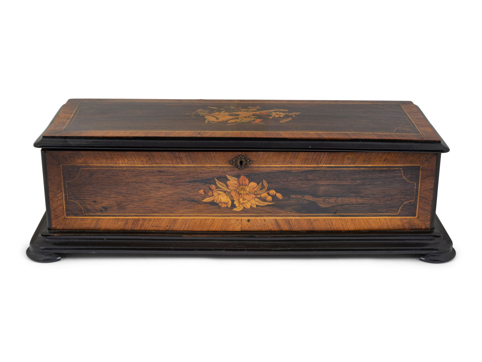 A Swiss Cylinder Music Box in a Rosewood and Marquetry Case (1 of 5)