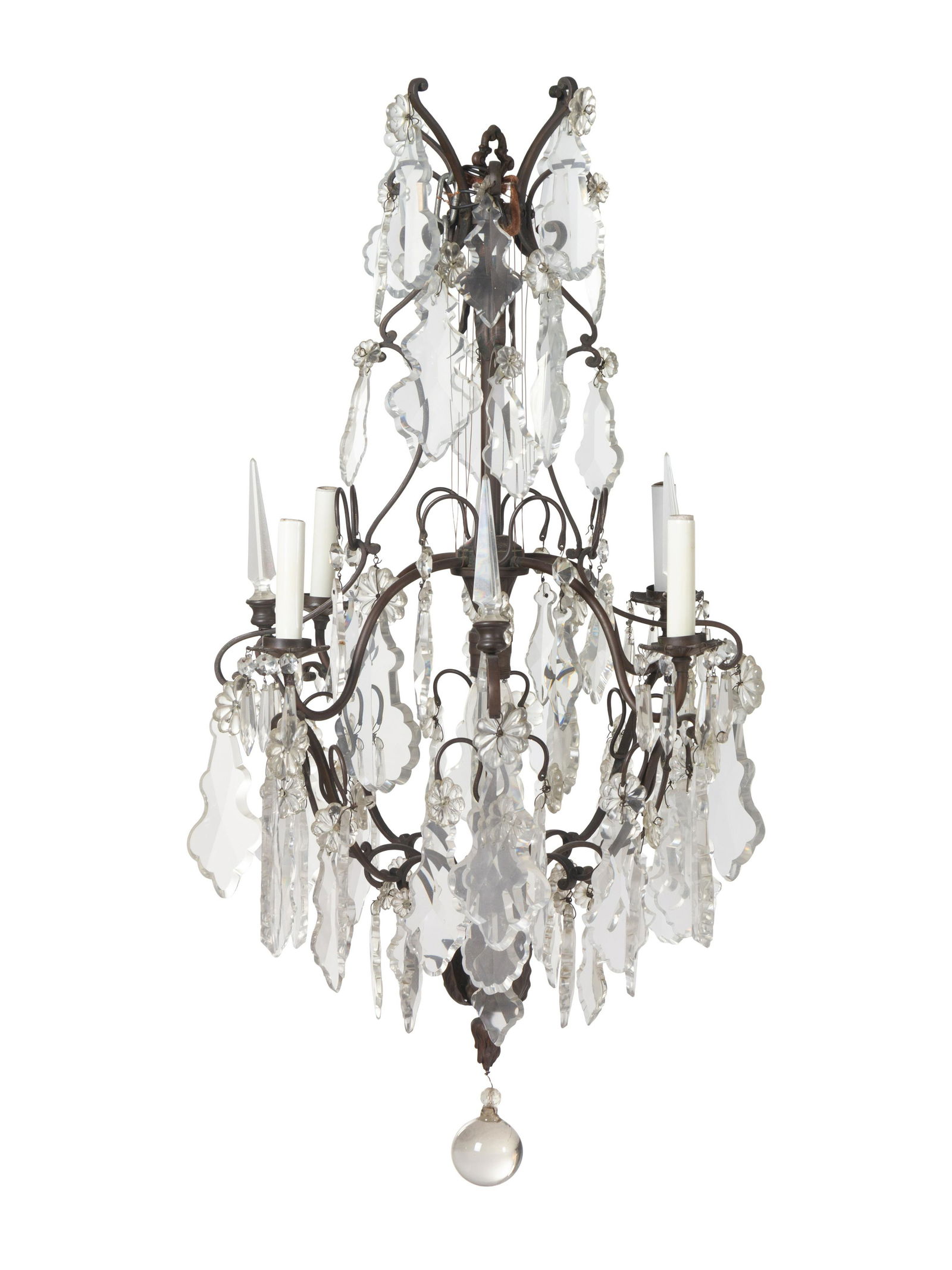 A Continental Cast Metal and Cut Glass Five-Light Chandelier (1 of 2)
