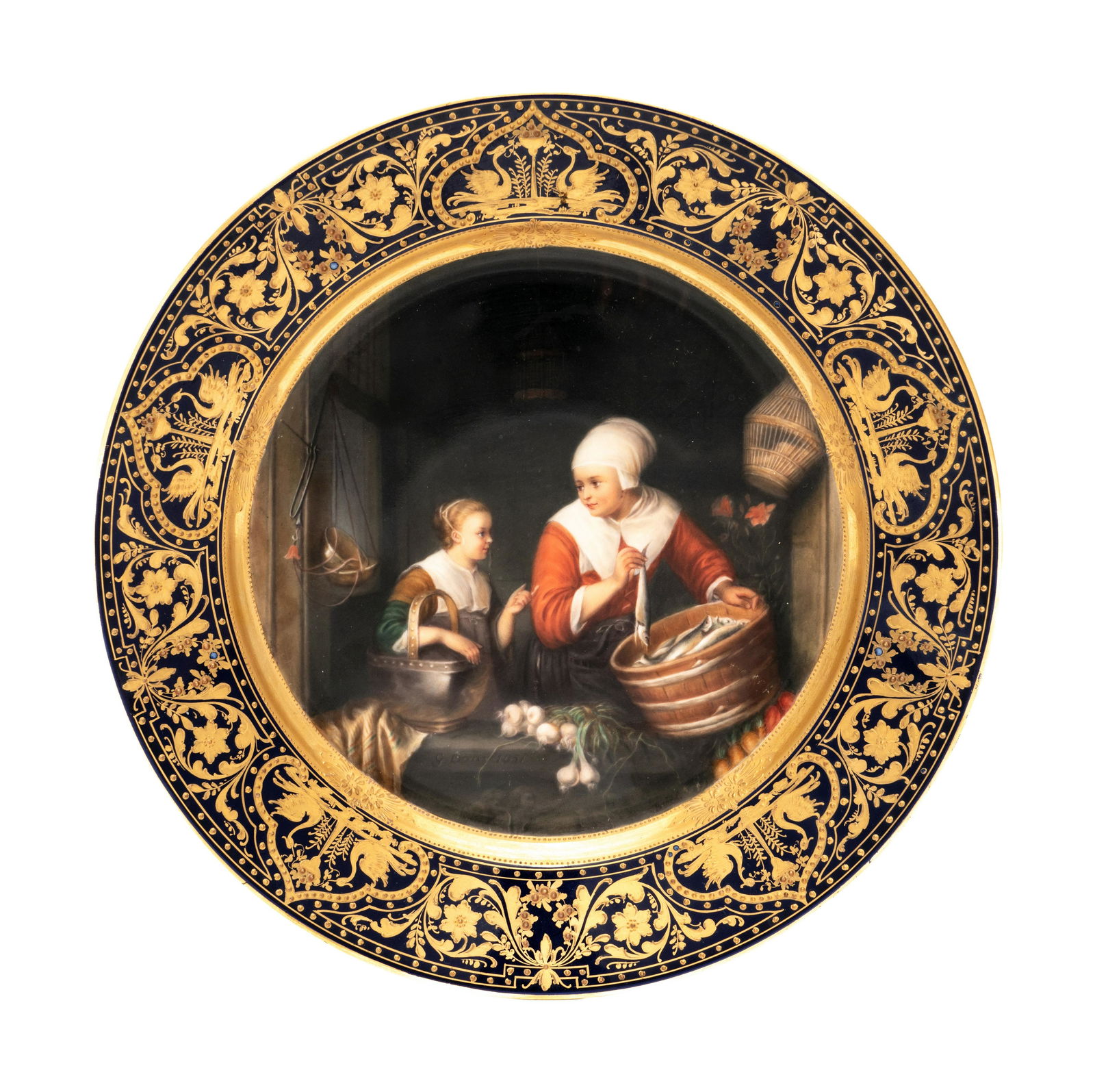A Berlin (K.P.M.) Porcelain Cabinet Plate Depicting "Herring Seller and Boy" After Gerrit Dou (1 of 5)