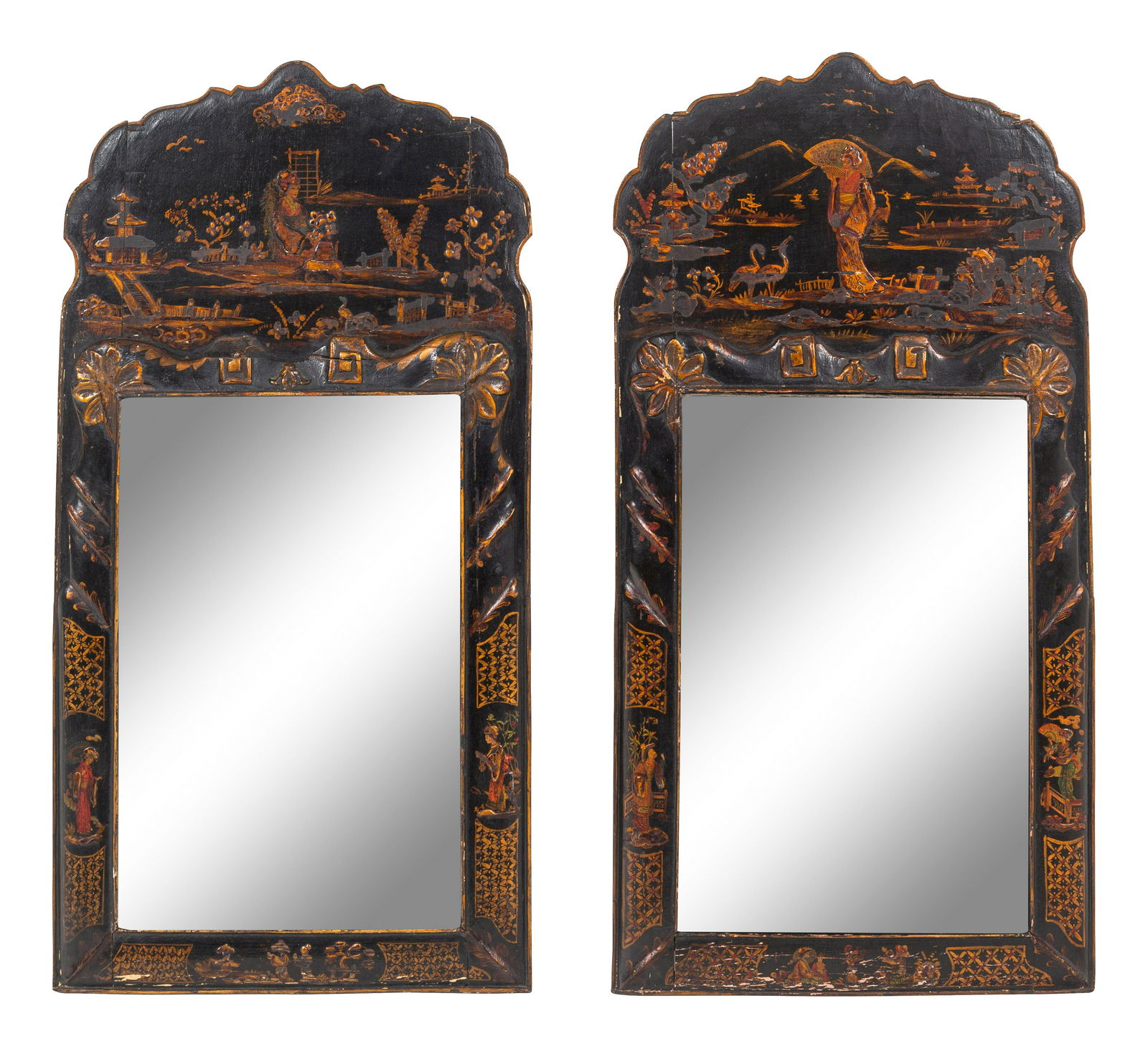 A Pair of Queen Anne Style Black Japanned Mirrors (1 of 3)