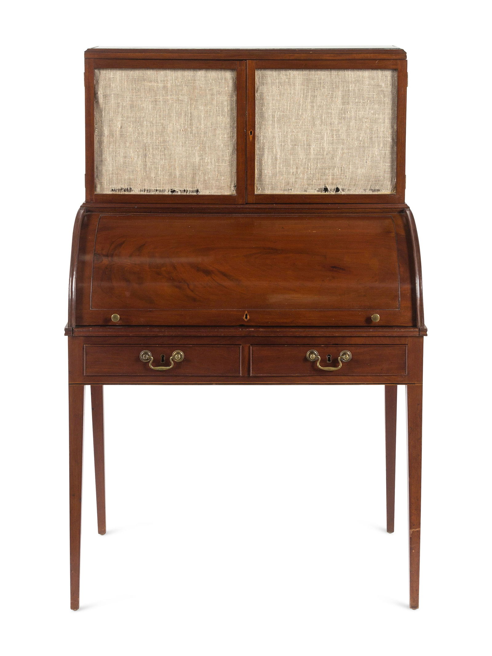 A George III Style Mahogany Marble-Inset Cylinder-Top Bureau (1 of 5)
