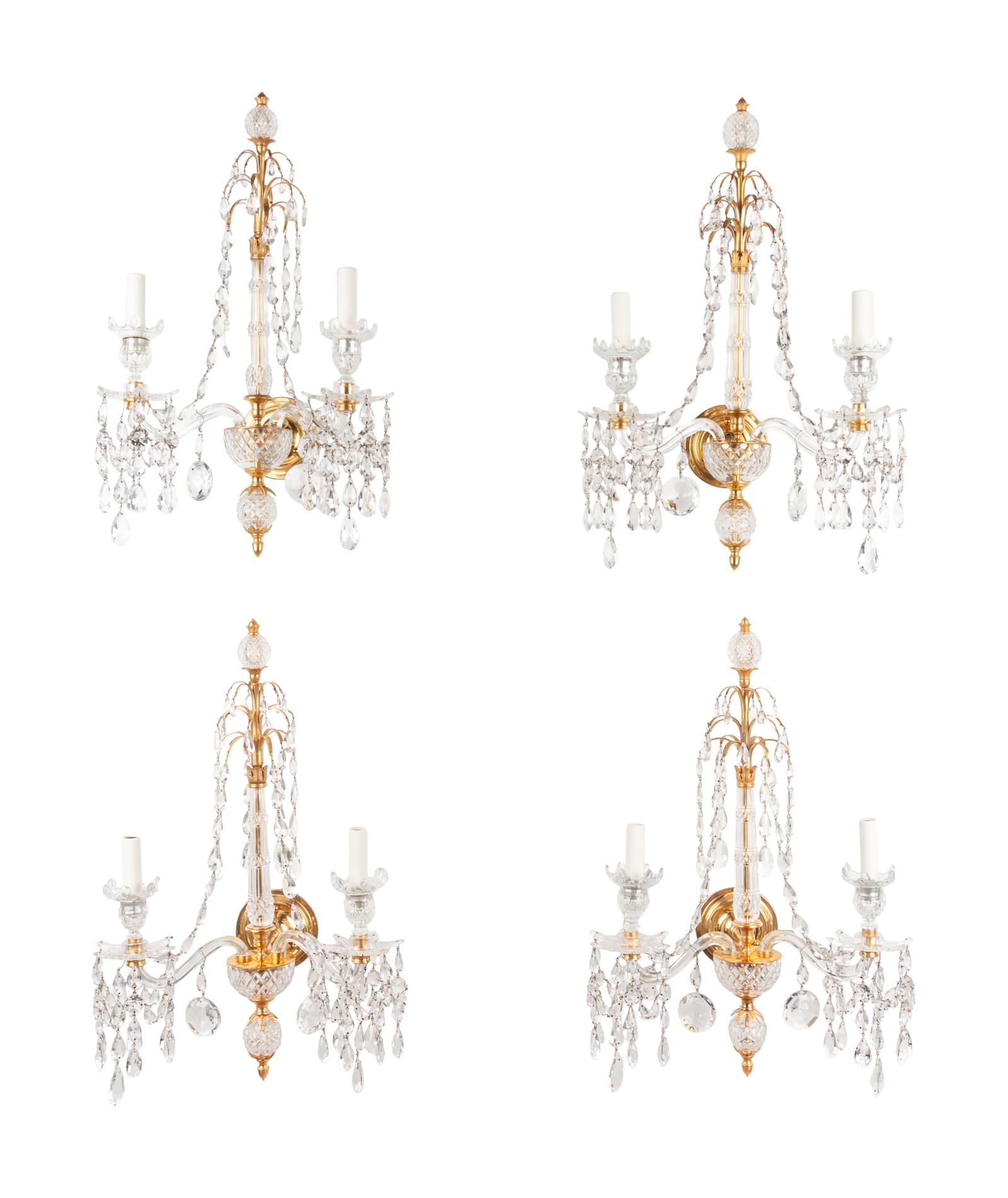 A Set of Four Georgian Style Cut Glass Two-Light Sconces (1 of 4)