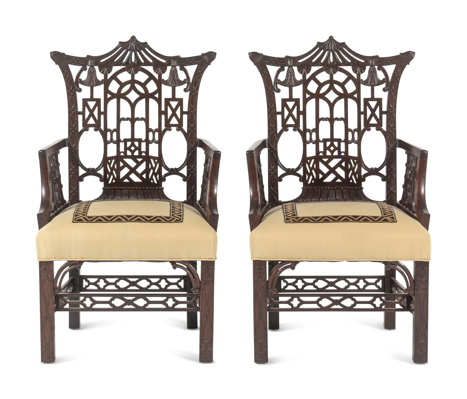 A Pair of 'Chinese Chippendale' Style Mahogany Armchairs (1 of 3)