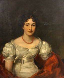 Attributed to Sir William Beechey (British, 1753-1839): Attributed to Sir William Beechey (British, 1753-1839) Portrait of Miss Croke oil on canvas 30 x 24 3/4 inches. This lot is located in Chicago.