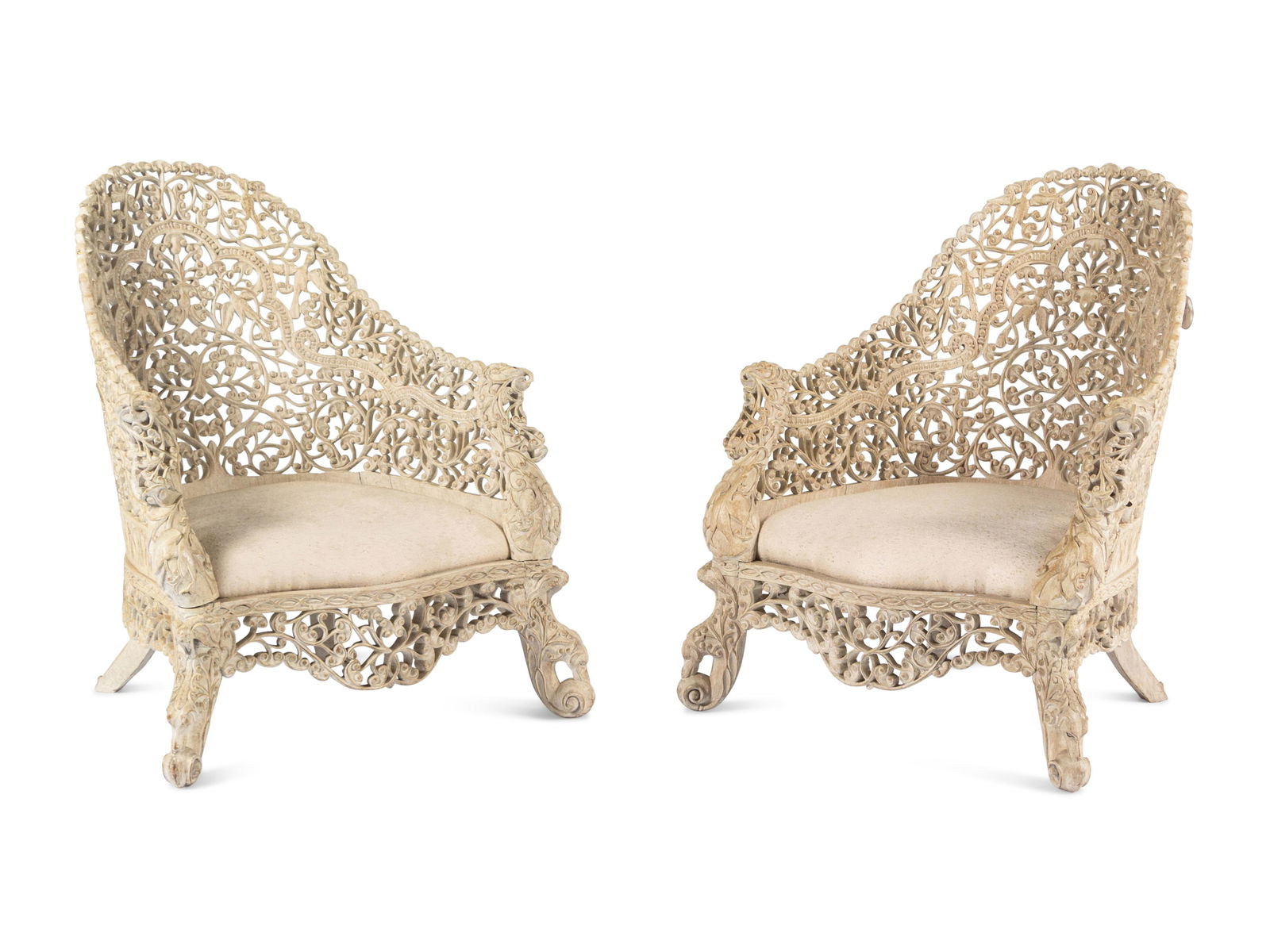 A Pair of Indian Painted Teakwood Armchairs and a Similar Table (1 of 8)