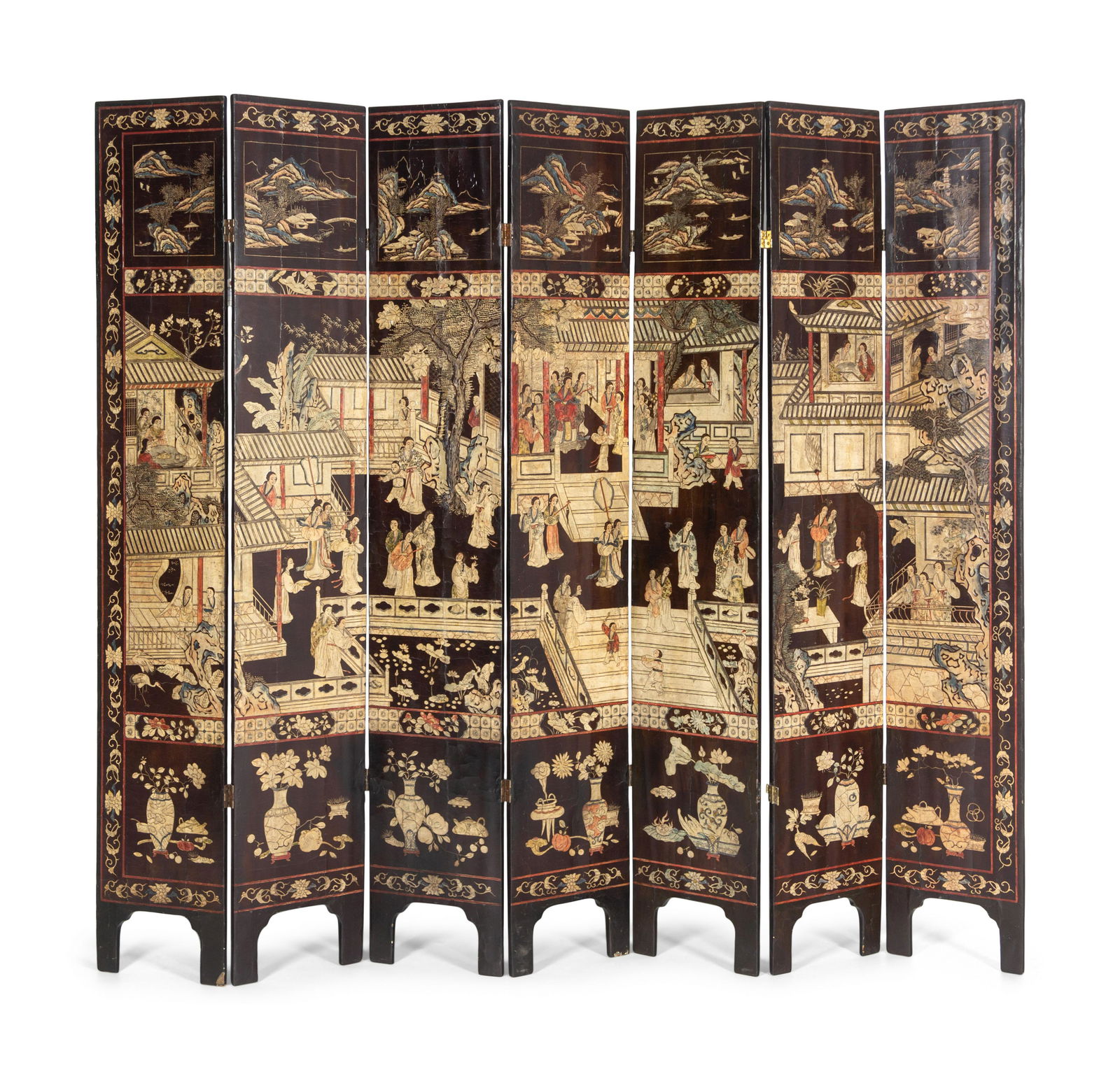 A Chinese Export "Coromandel" Lacquer Seven-Panel Screen (1 of 4)