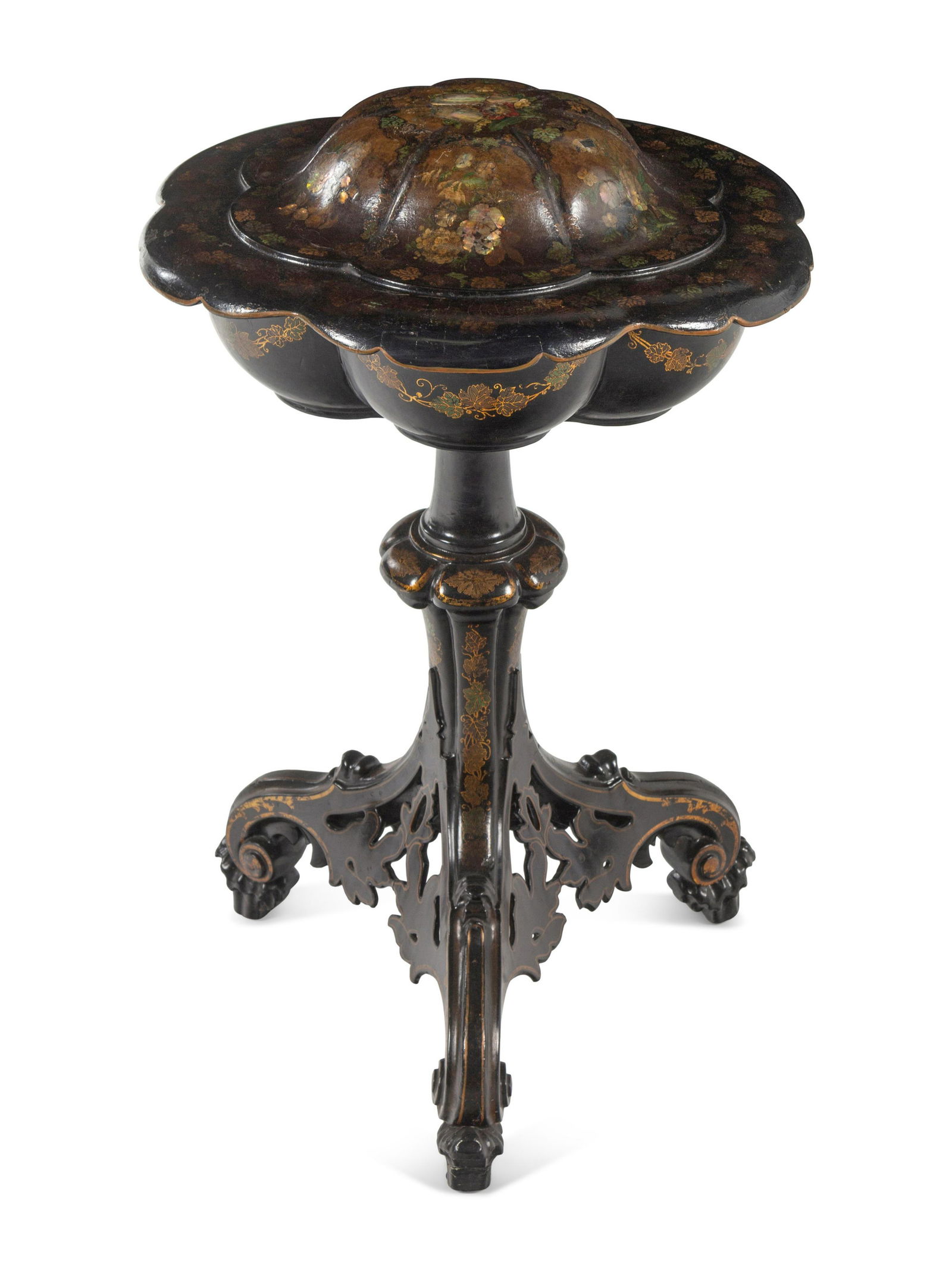 A Victorian Papier-MÃ¢chÃ© Lacquered Sewing Table (1 of 3)