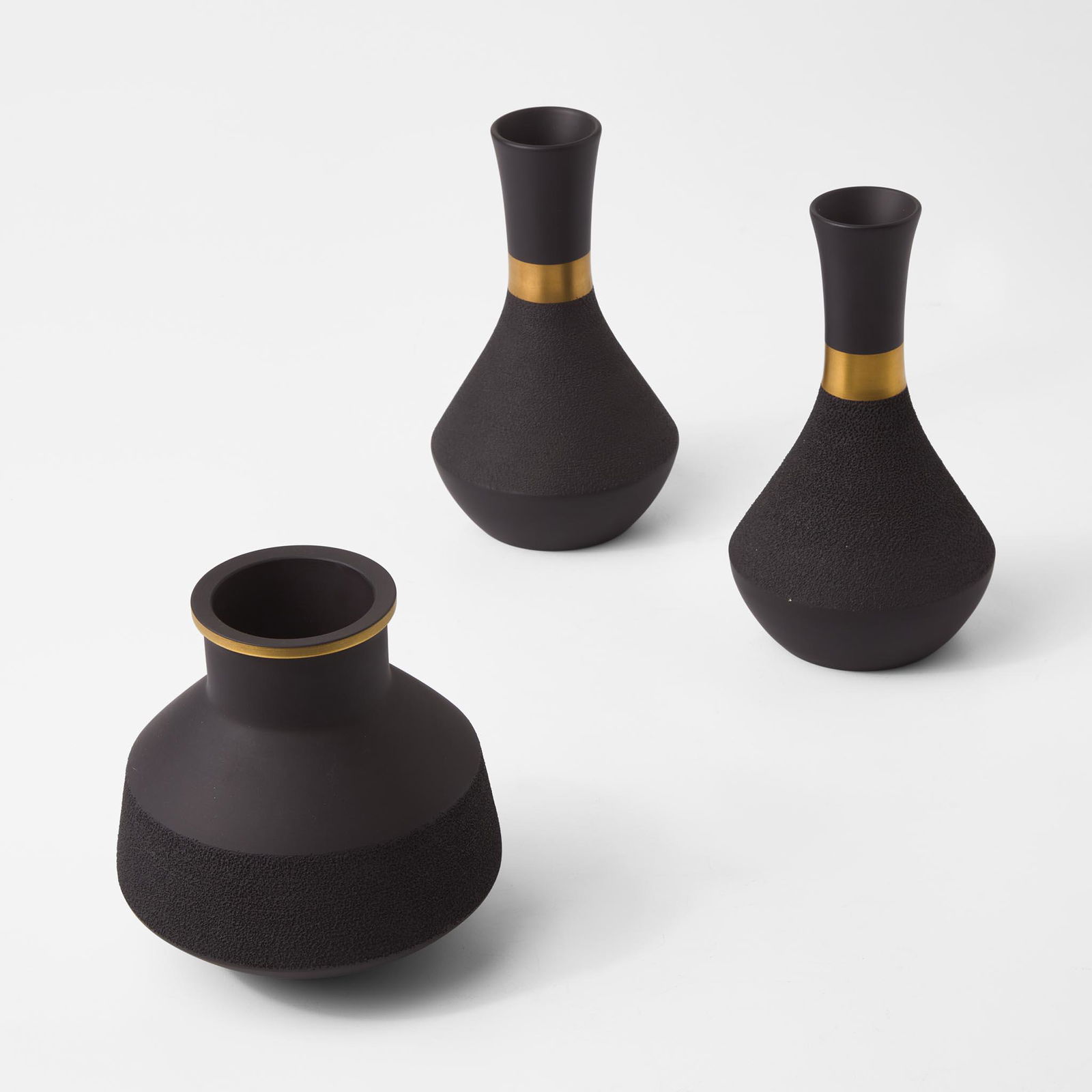 Three Wedgwood Black Basalt Design 63 Vases UK, 1960 (1 of 3)