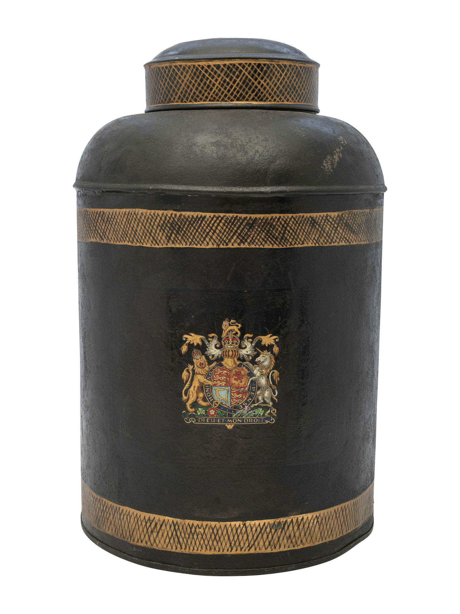 An English Armorial Tole Painted Tea Canister   (1 of 3)
