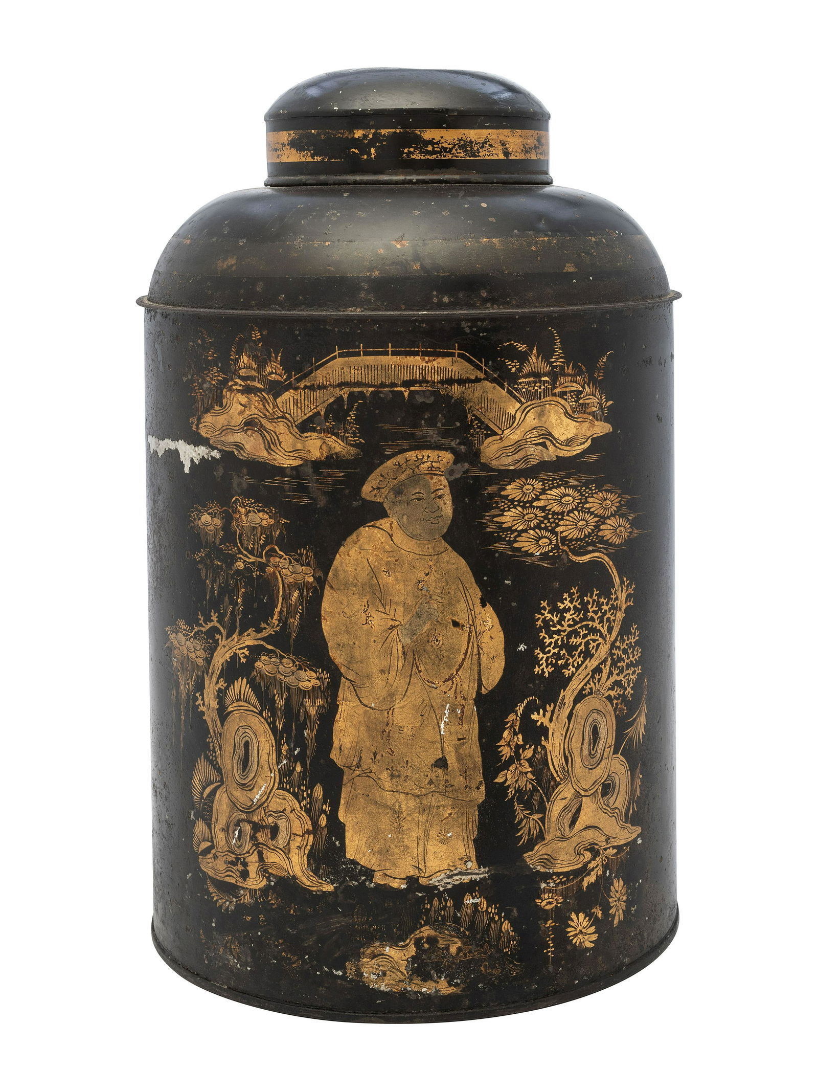 An English Chinoiserie Tole Painted Tea Cannister   (1 of 3)