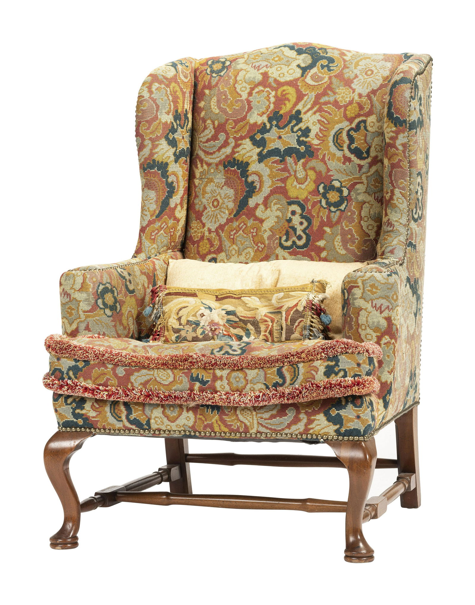 A Queen Anne-Style Mahogany and Upholstered Wingback Chair (1 of 5)