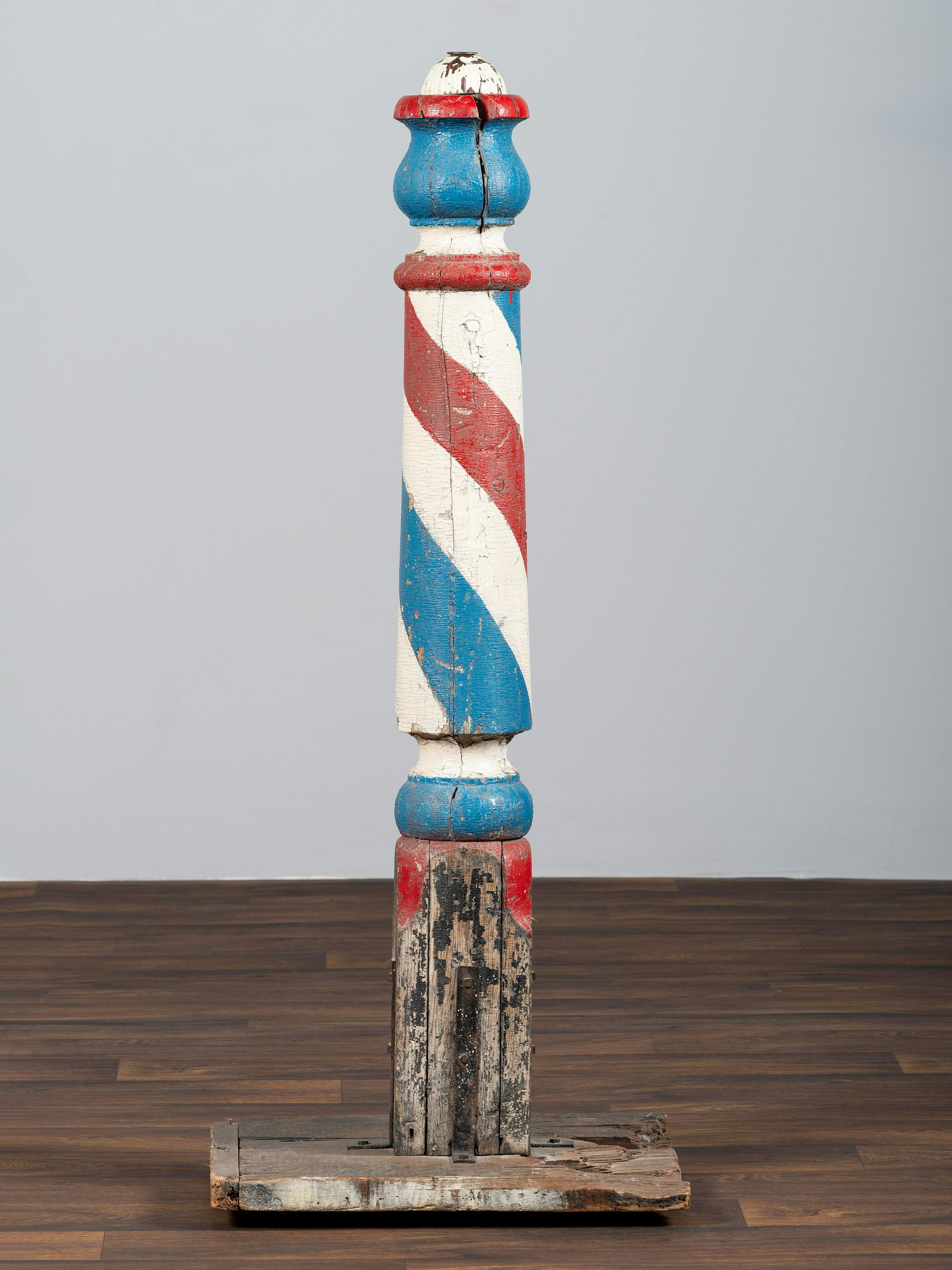 A Turned and Painted Wood Barber Pole Shop Sign (1 of 1)