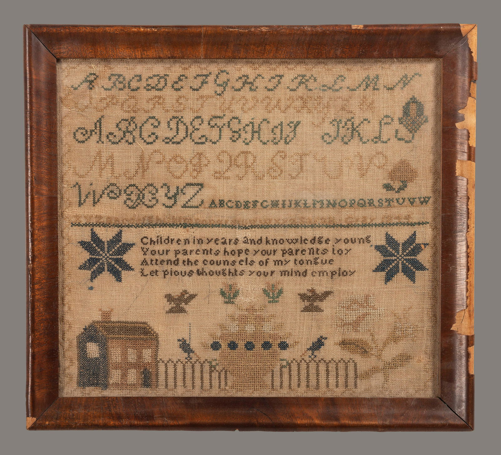 A Needlework Embroidered Schoolgirl's Sampler, Wrought by Sarah Gray (1 of 2)
