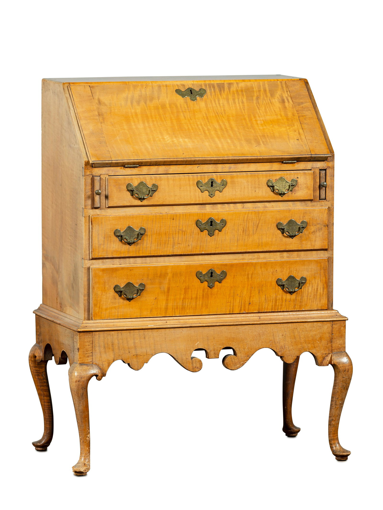 A Diminutive Queen Anne Style Tiger Maple Desk on Stand (1 of 8)