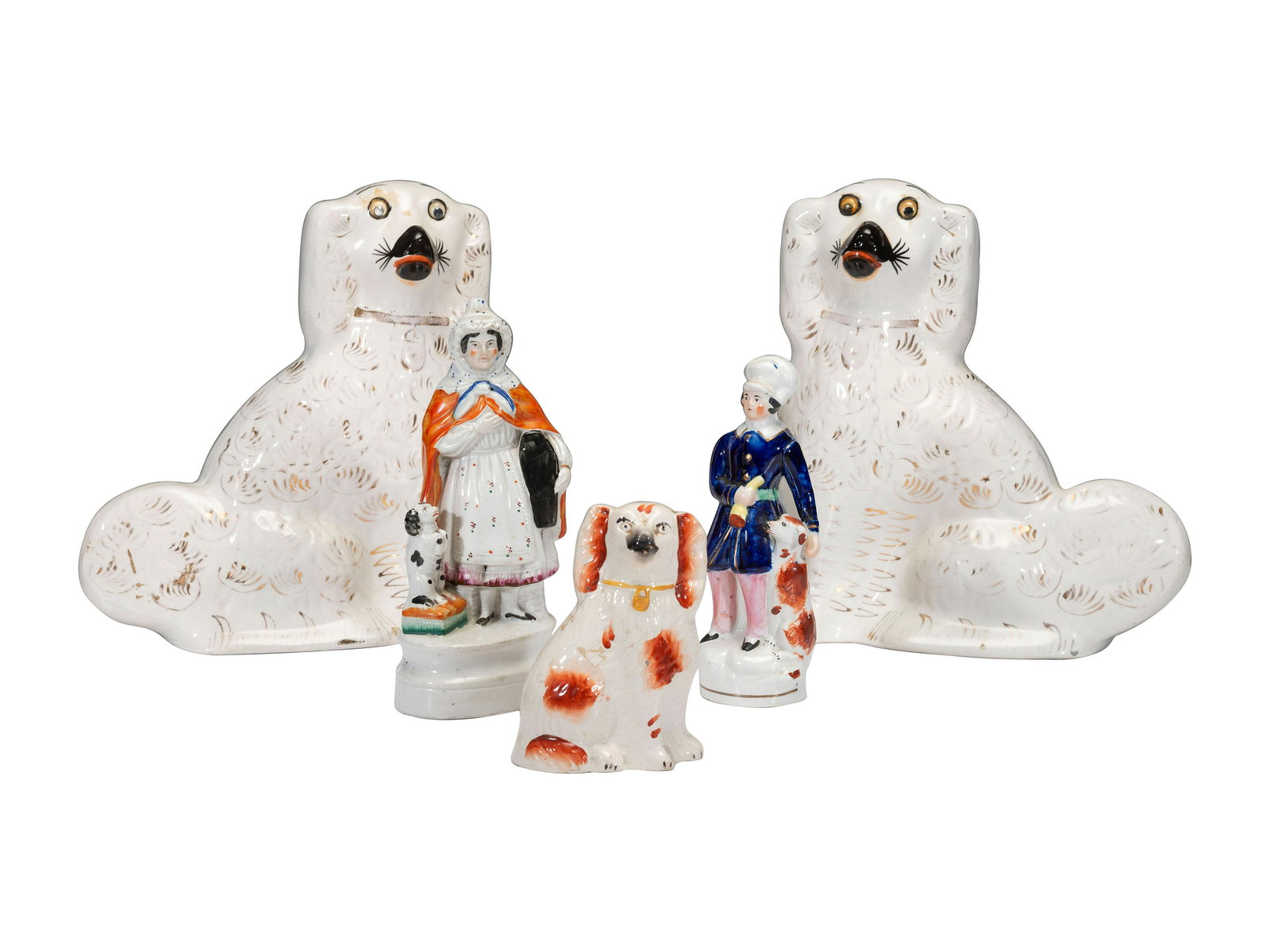 Five Staffordshire Glazed Dogs and Figures (1 of 4)