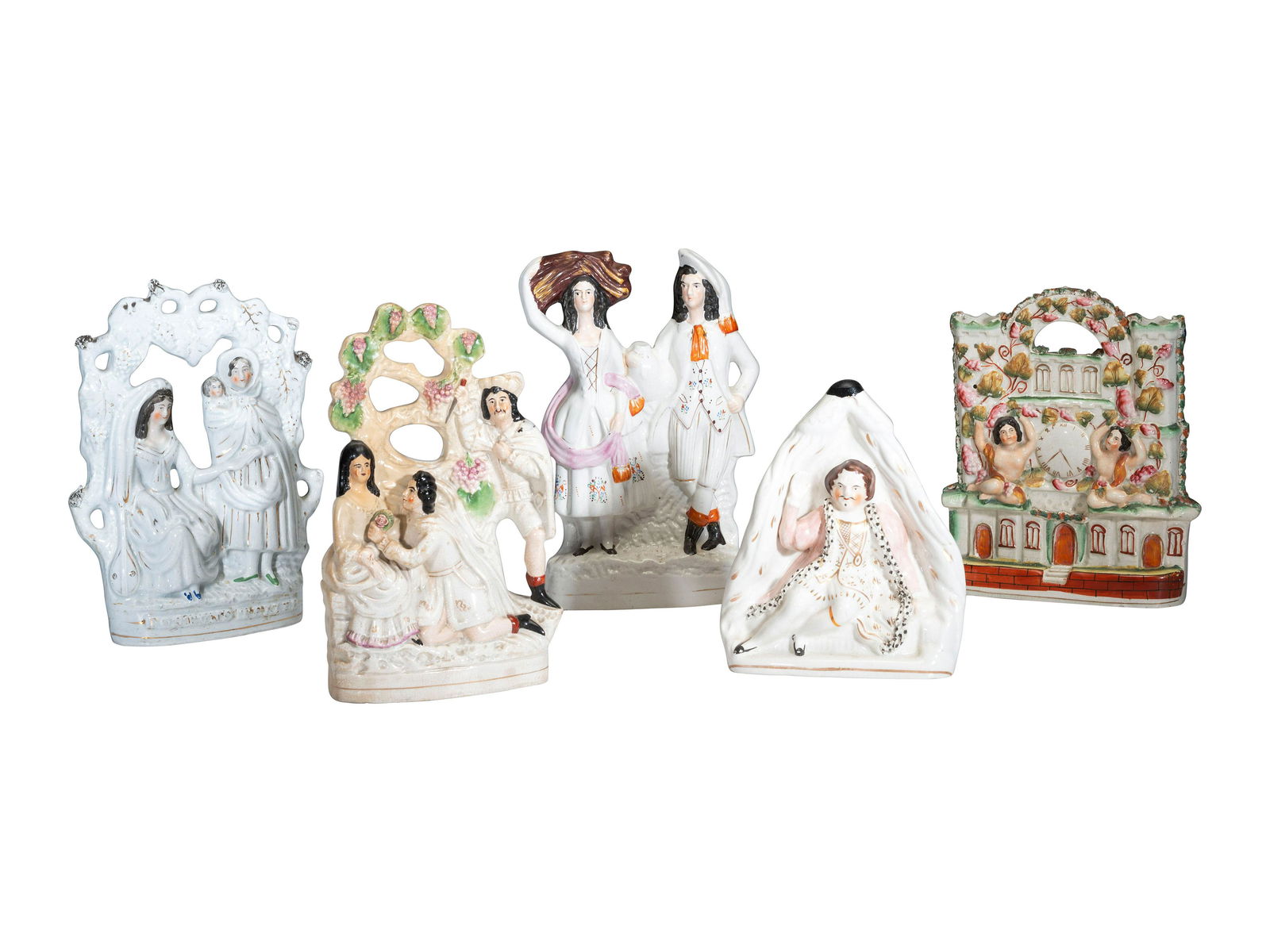 Four Staffordshire Glazed Figures and a Figural Spill Vase (1 of 4)