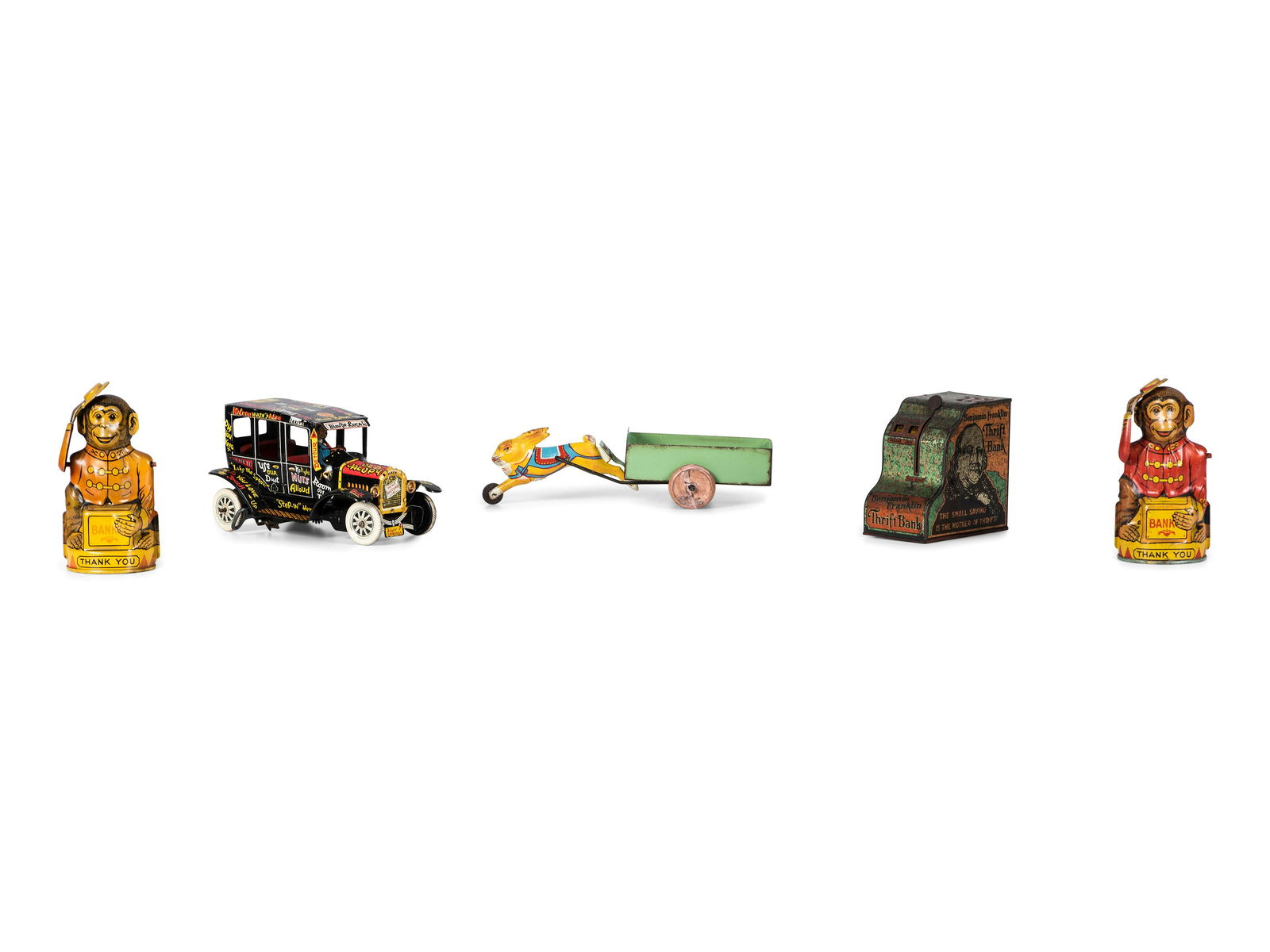 Five Tin Lithograph Banks and Toys (1 of 7)