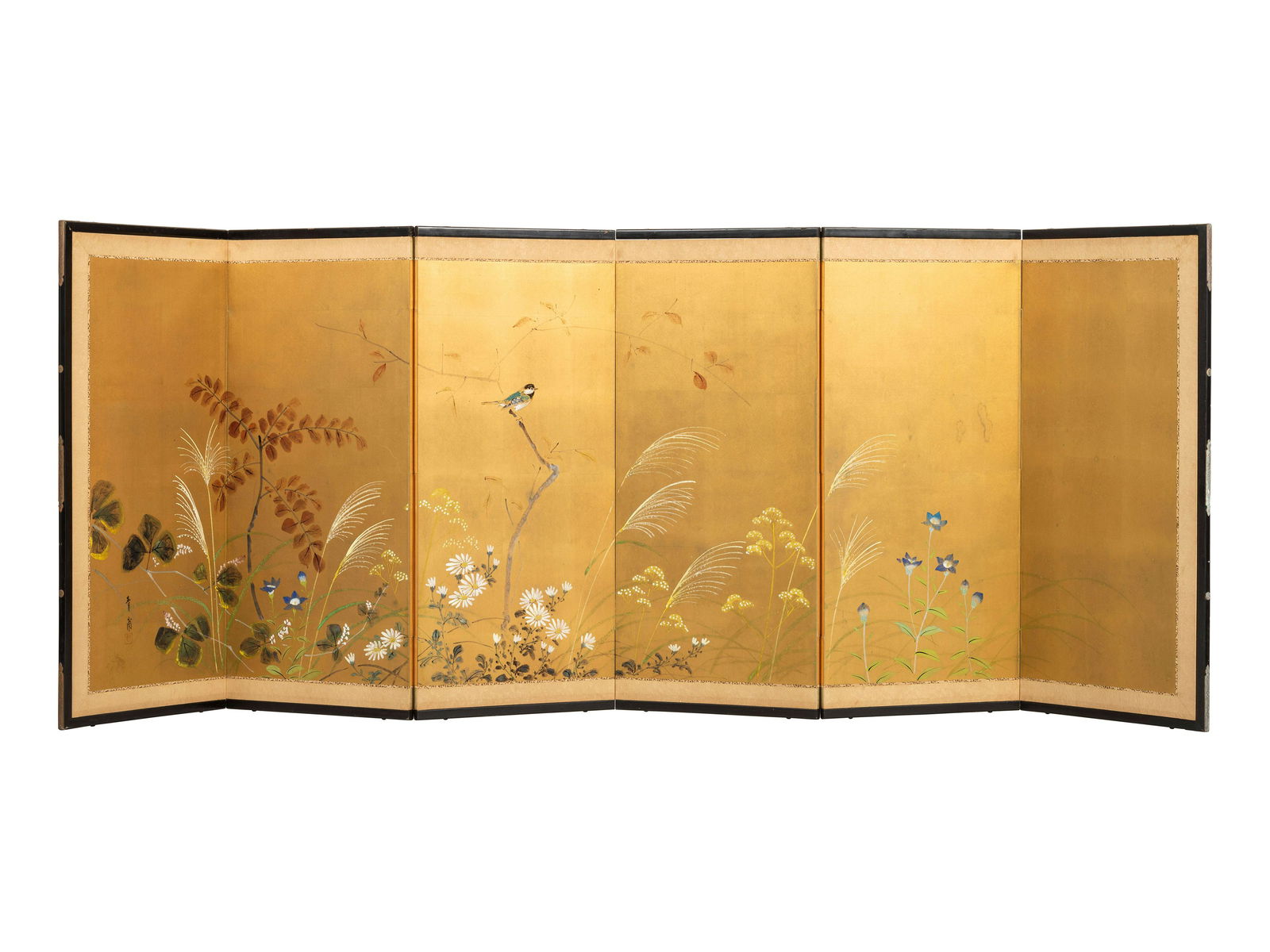 A Japanese Gilt and Polychrome Decorated Six-Panel Table Screen (1 of 2)