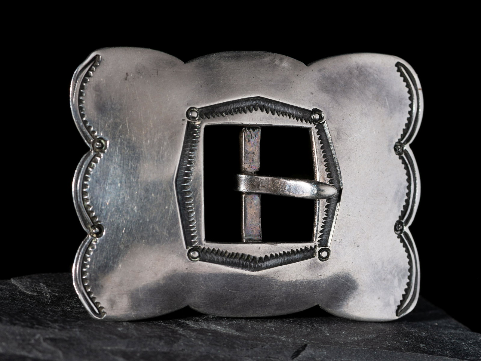 Navajo Stamped Silver Belt Buckle (1 of 2)