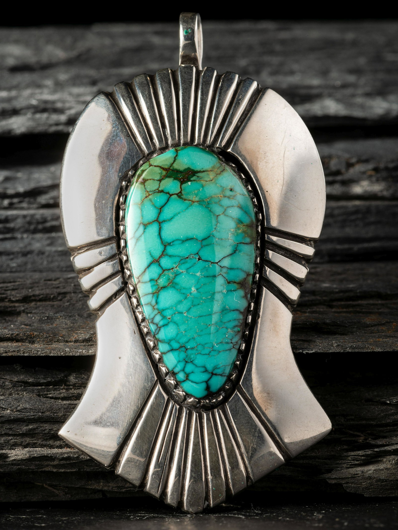 Julian Lovato (Kewa, 1922-2018) Sterling Silver and Chinese Turquoise Pendant (1 of 2)