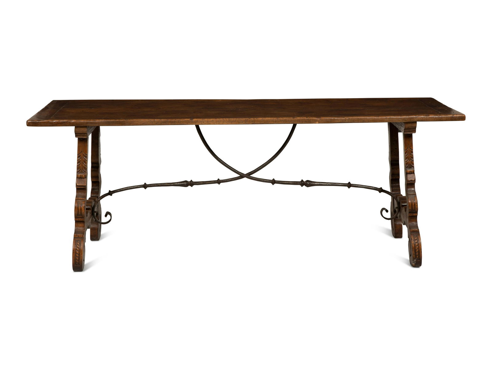 A Spanish Walnut and Wrought Iron Trestle Table (1 of 7)