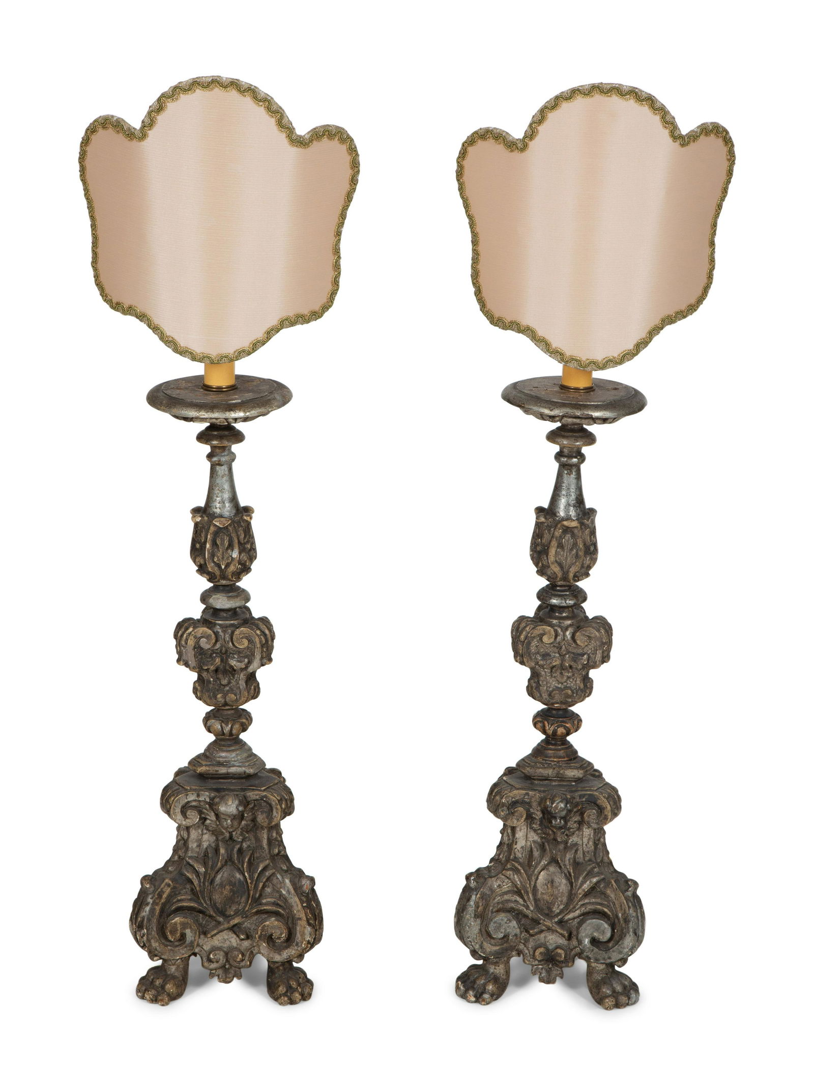 A Pair of Italian Carved and Silvered Wood Pricket Sticks (1 of 3)